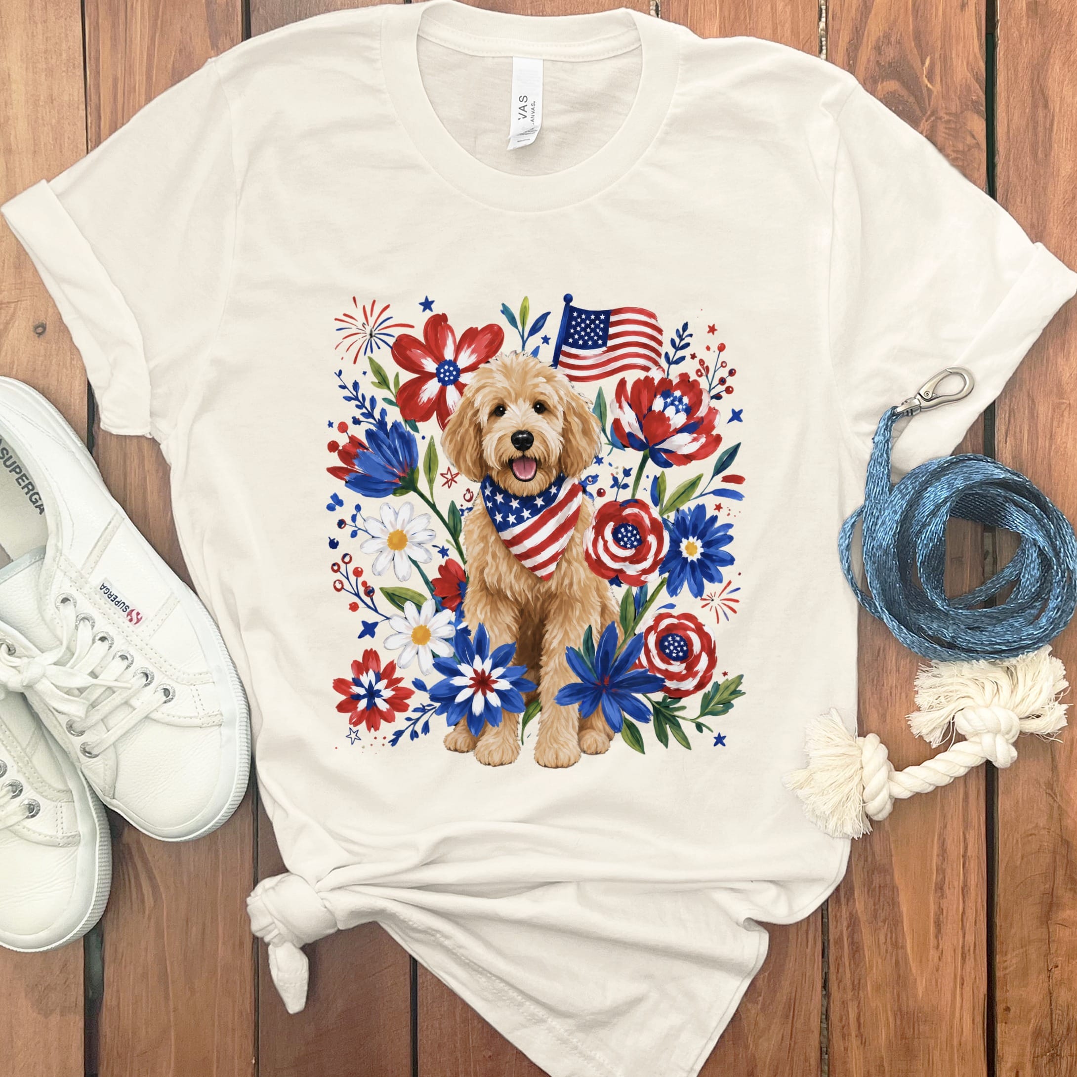 Golden Goldendoodle Floral Spirit T-Shirt in Natural / S by Puppy Jo