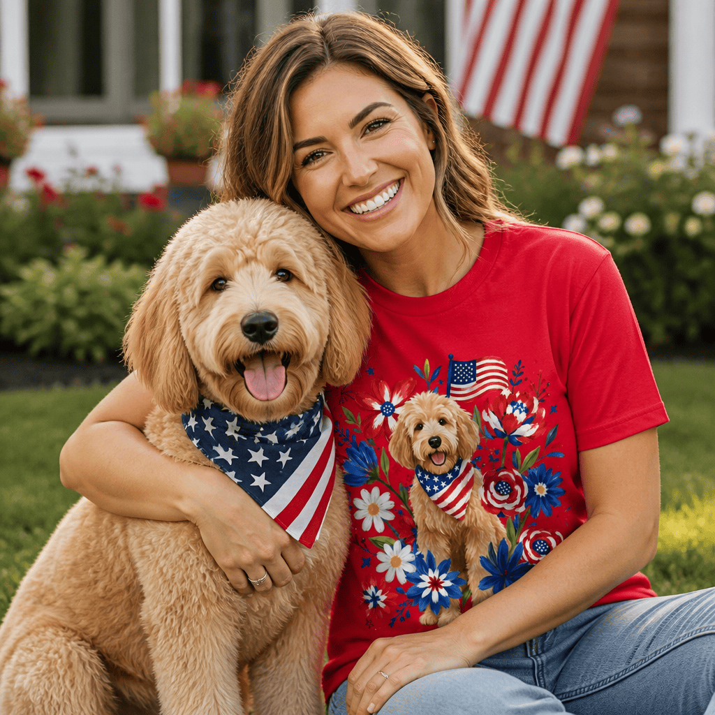 Golden Goldendoodle Floral Spirit T-Shirt in by Puppy Jo