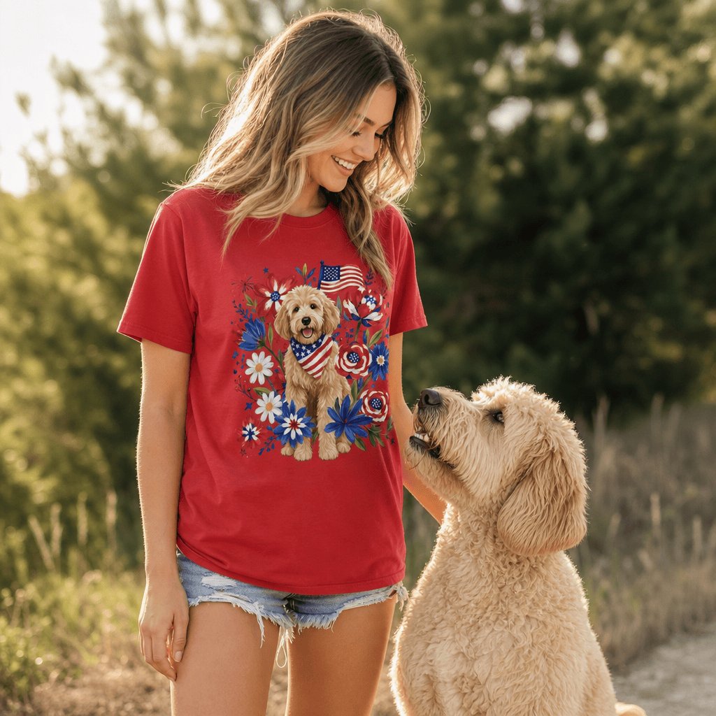 Golden Goldendoodle Floral Spirit T-Shirt in by Puppy Jo