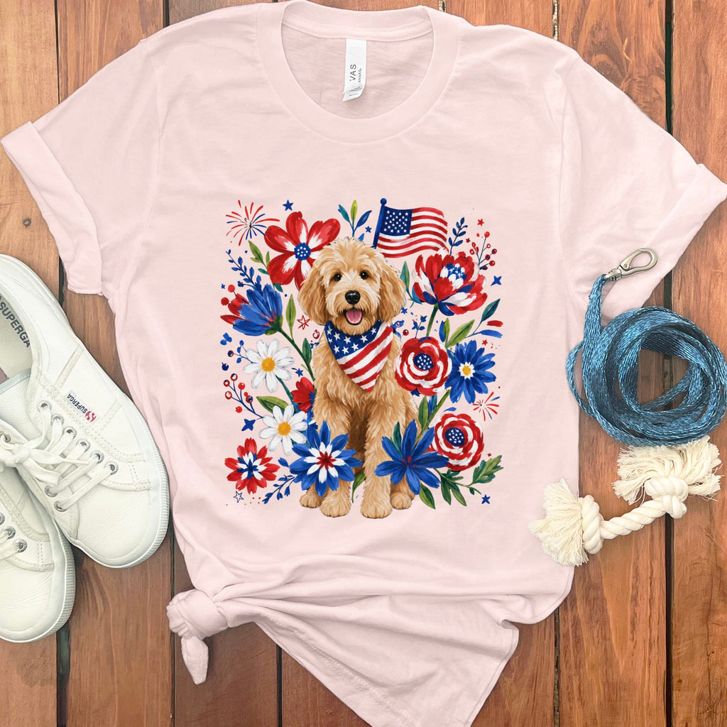Golden Goldendoodle Floral Spirit T-Shirt in Soft Pink / S by Puppy Jo