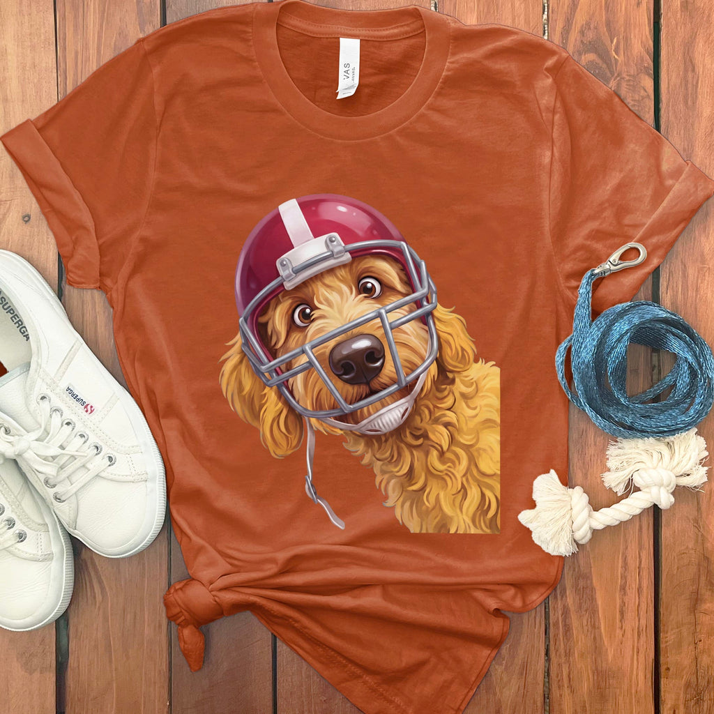 Golden Goldendoodle Football Helmet T-Shirt in S / Autumn by Puppy Jo