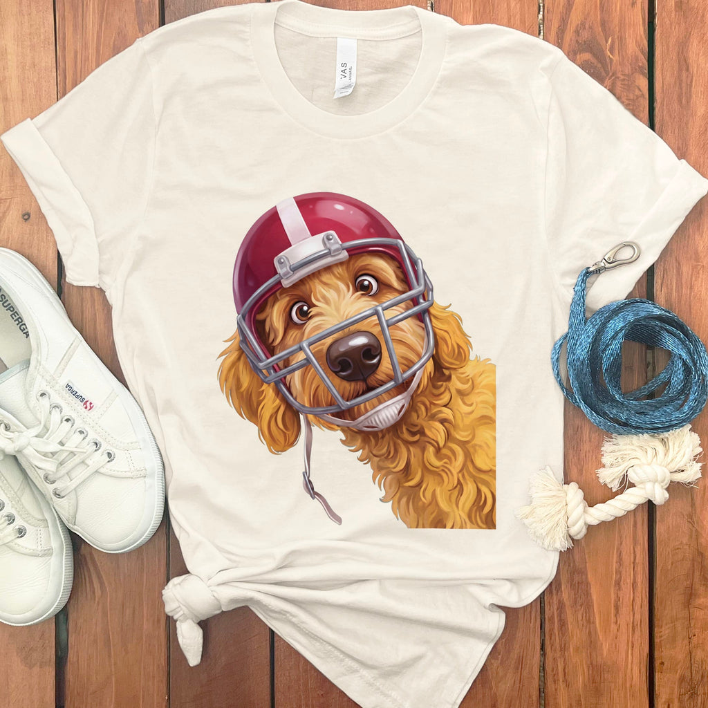 Golden Goldendoodle Football Helmet T-Shirt in S / Natural by Puppy Jo