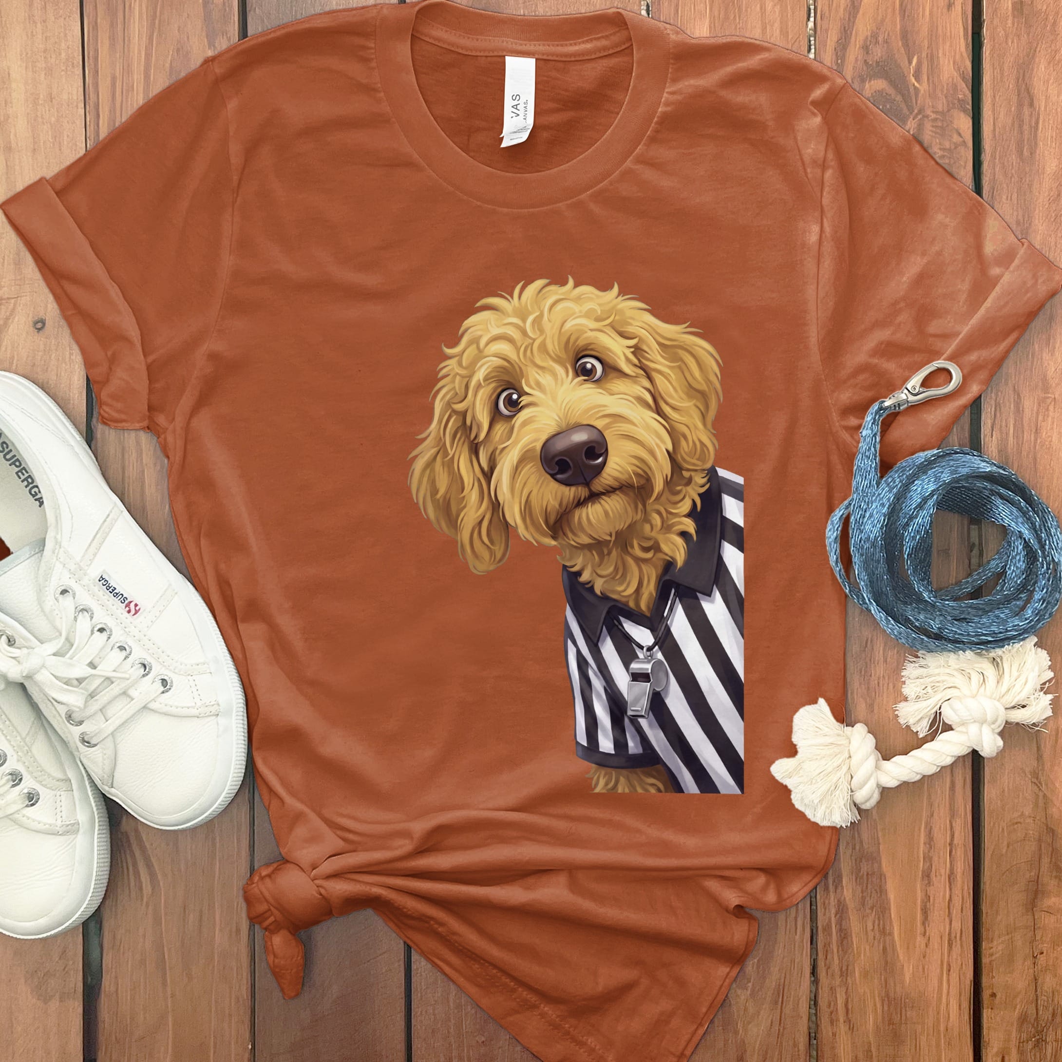 Golden Goldendoodle Football Referee T-Shirt in Autumn / S by Puppy Jo