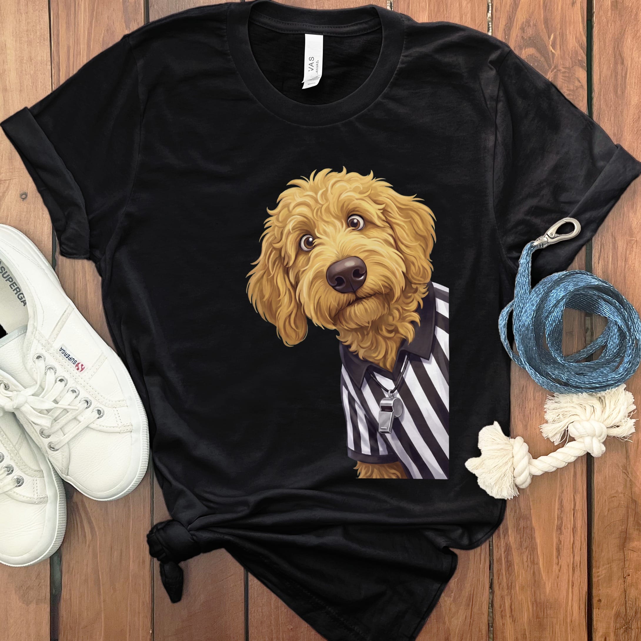 Golden Goldendoodle Football Referee T-Shirt in Black / S by Puppy Jo