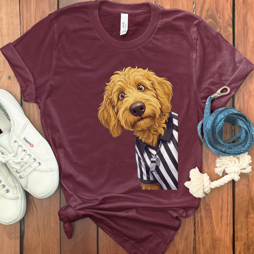 Golden Goldendoodle Football Referee T-Shirt in Maroon / S by Puppy Jo
