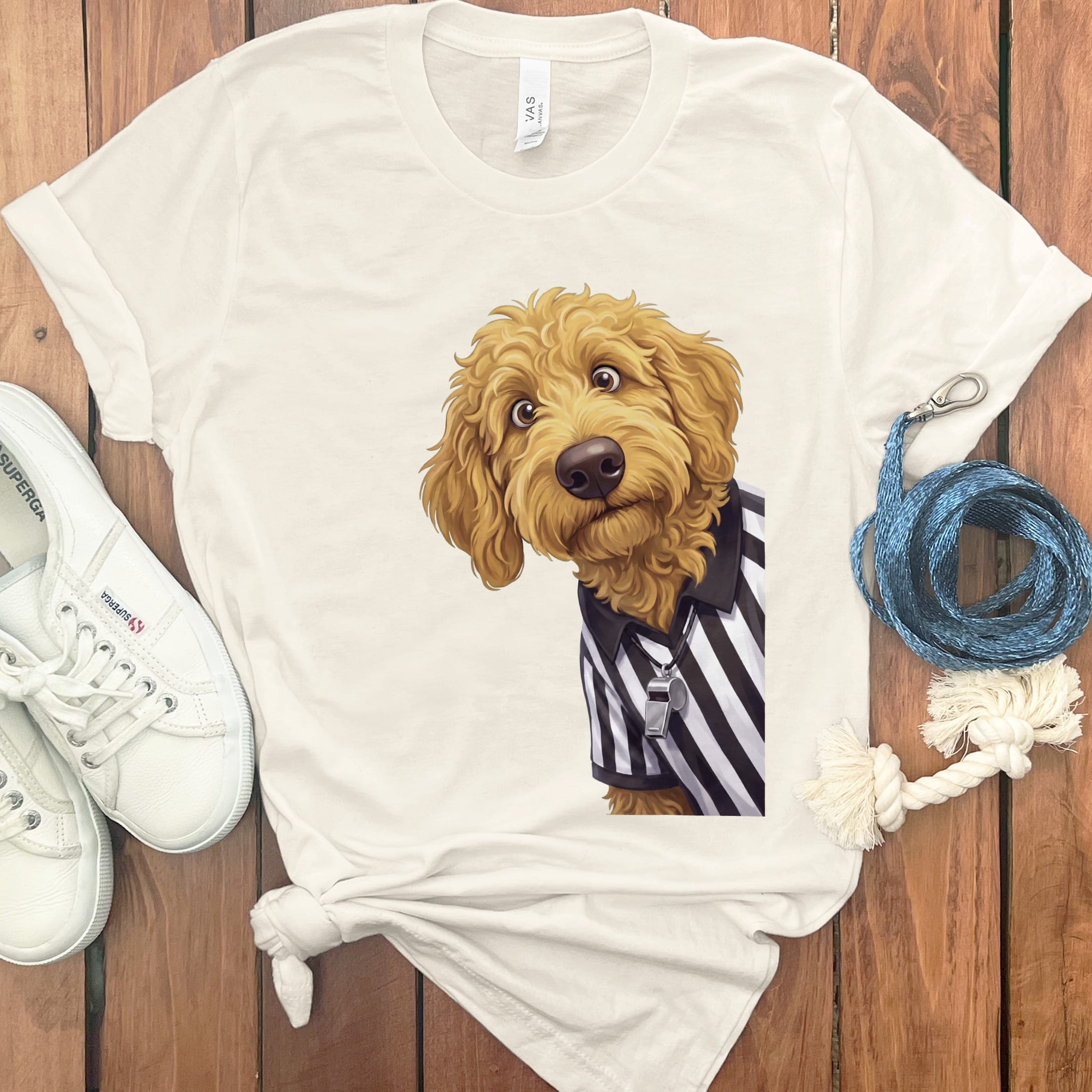 Golden Goldendoodle Football Referee T-Shirt in Natural / S by Puppy Jo