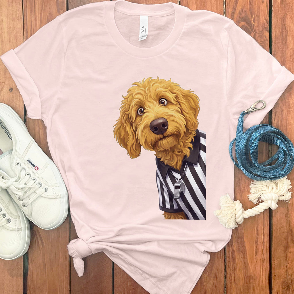 Golden Goldendoodle Football Referee T-Shirt in Soft Pink / S by Puppy Jo