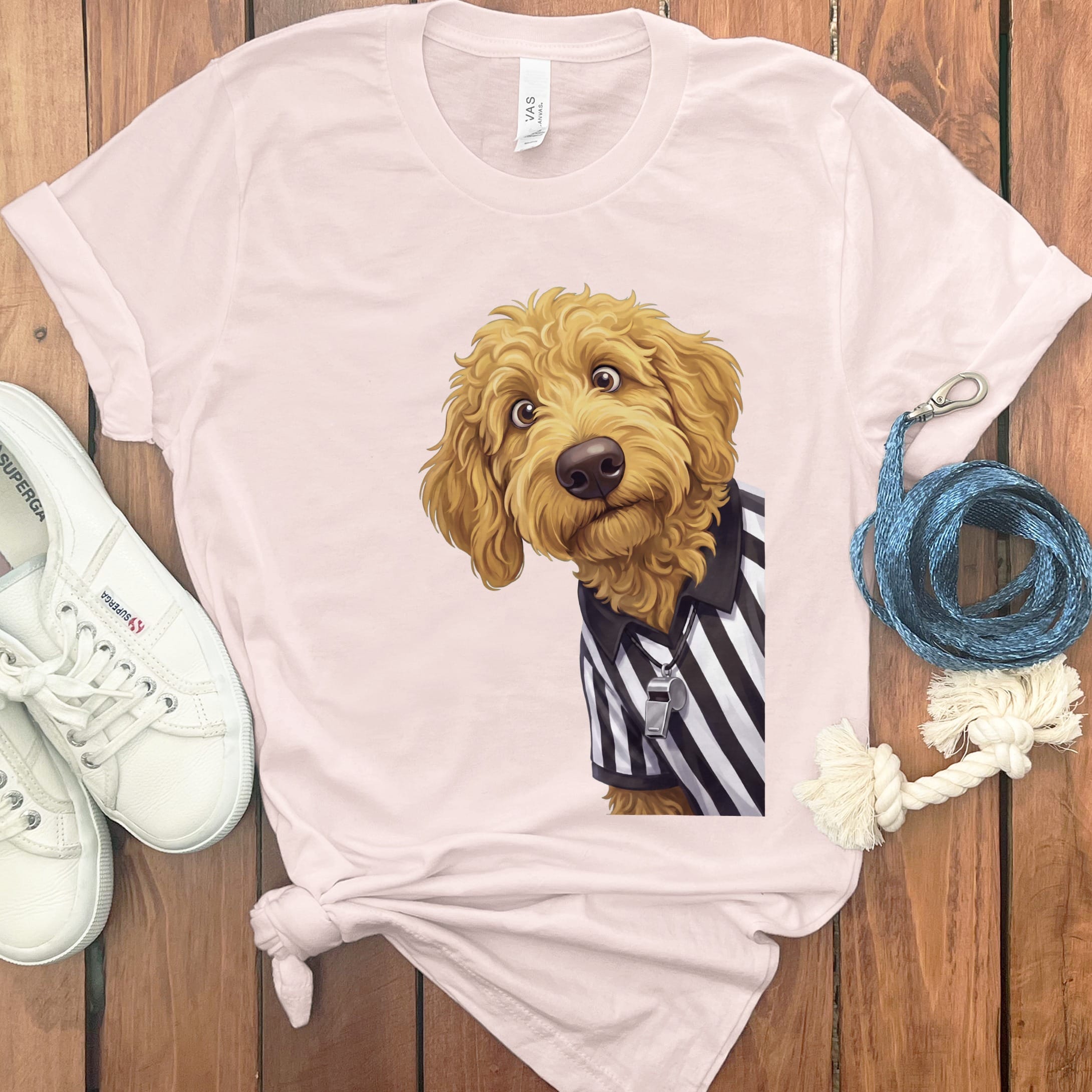 Golden Goldendoodle Football Referee T-Shirt in Soft Pink / S by Puppy Jo