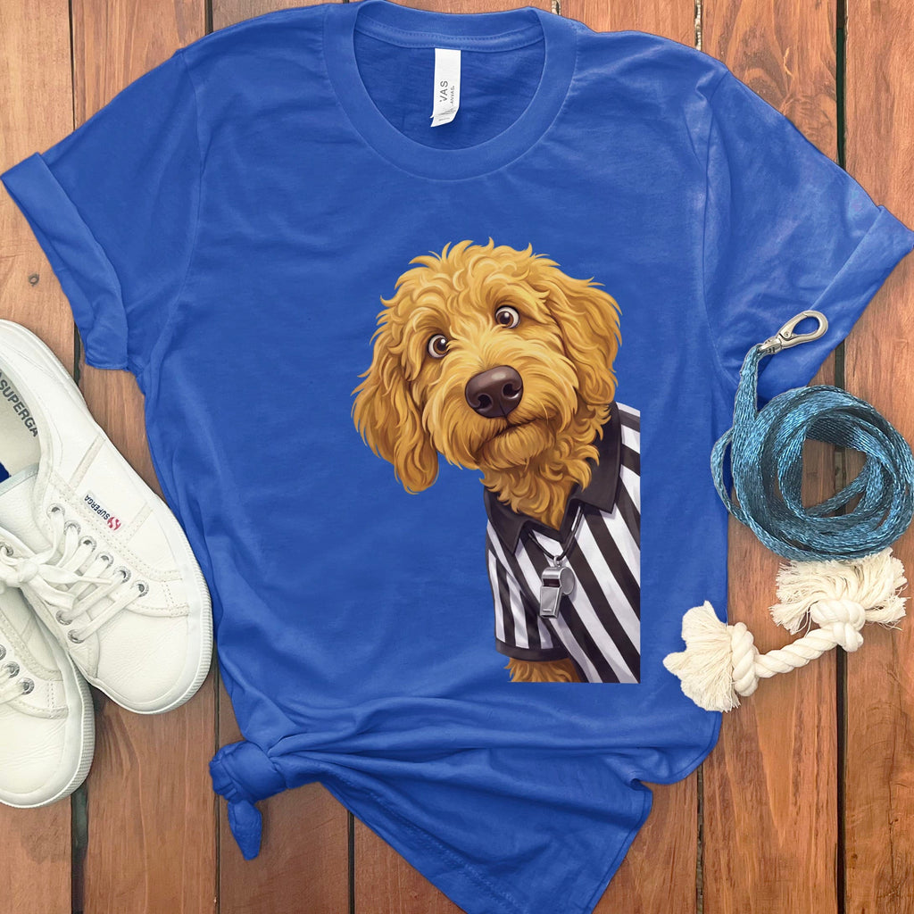 Golden Goldendoodle Football Referee T-Shirt in True Royal / S by Puppy Jo
