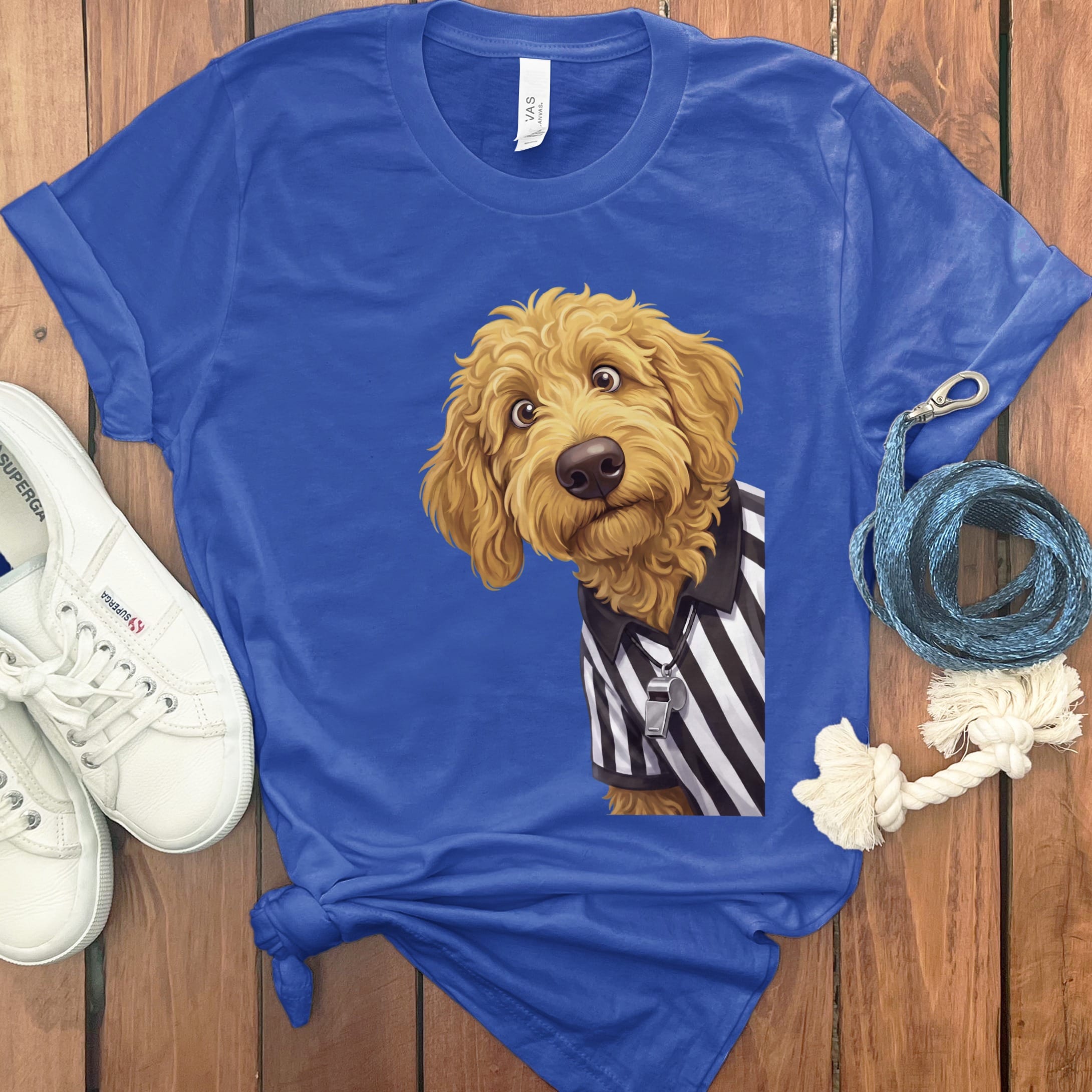 Golden Goldendoodle Football Referee T-Shirt in True Royal / S by Puppy Jo