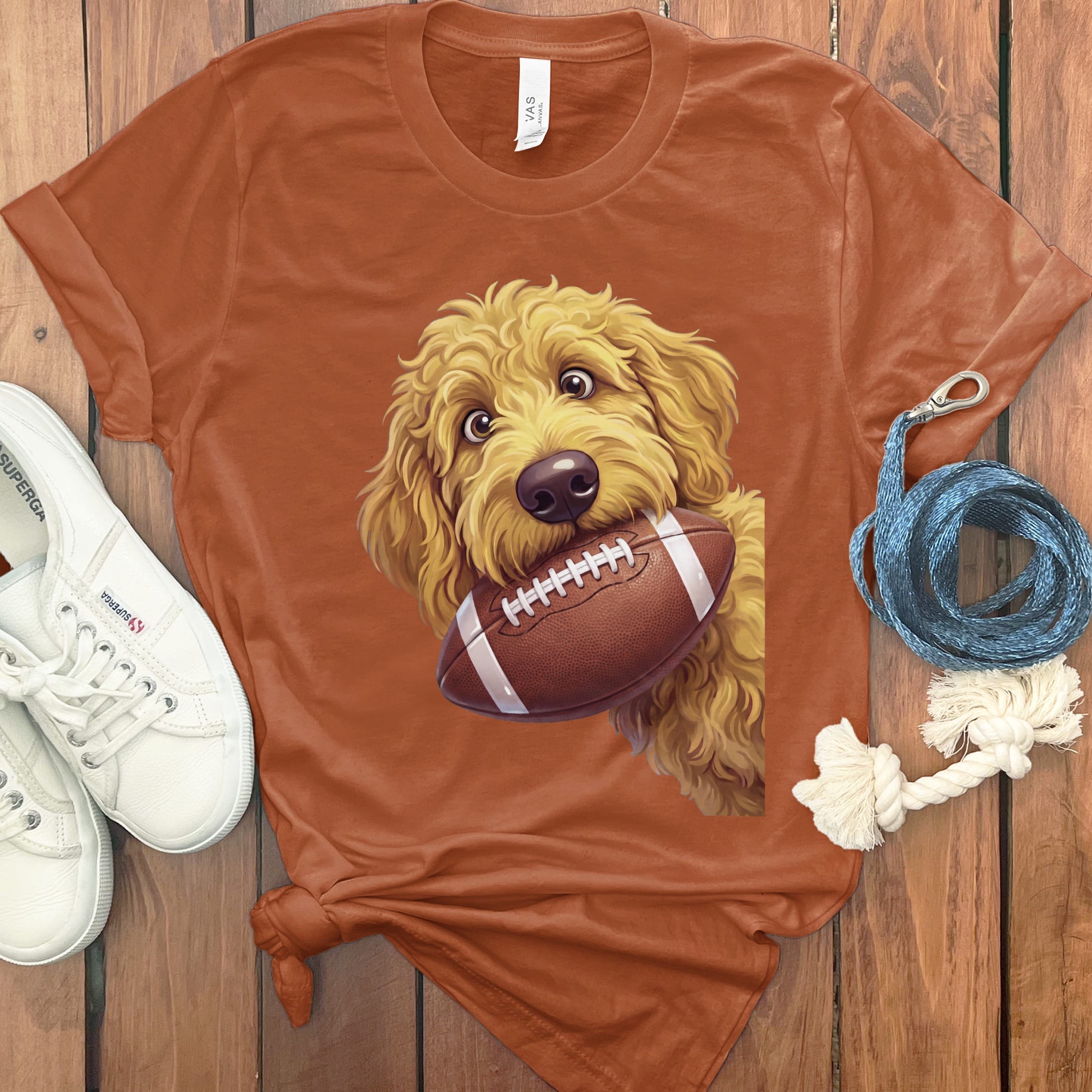 Golden Goldendoodle Football T-Shirt in Autumn / S by Puppy Jo