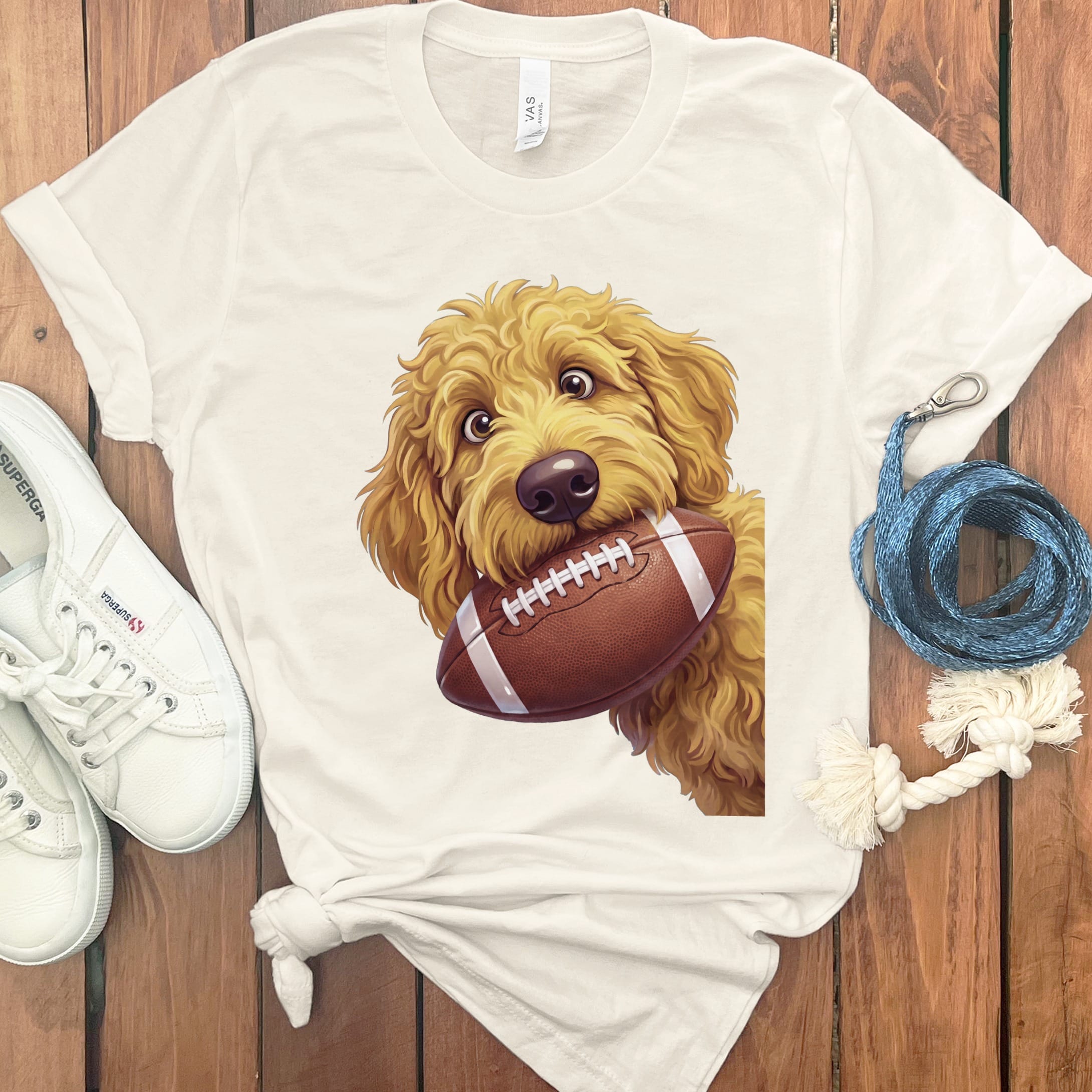 Golden Goldendoodle Football T-Shirt in Natural / S by Puppy Jo