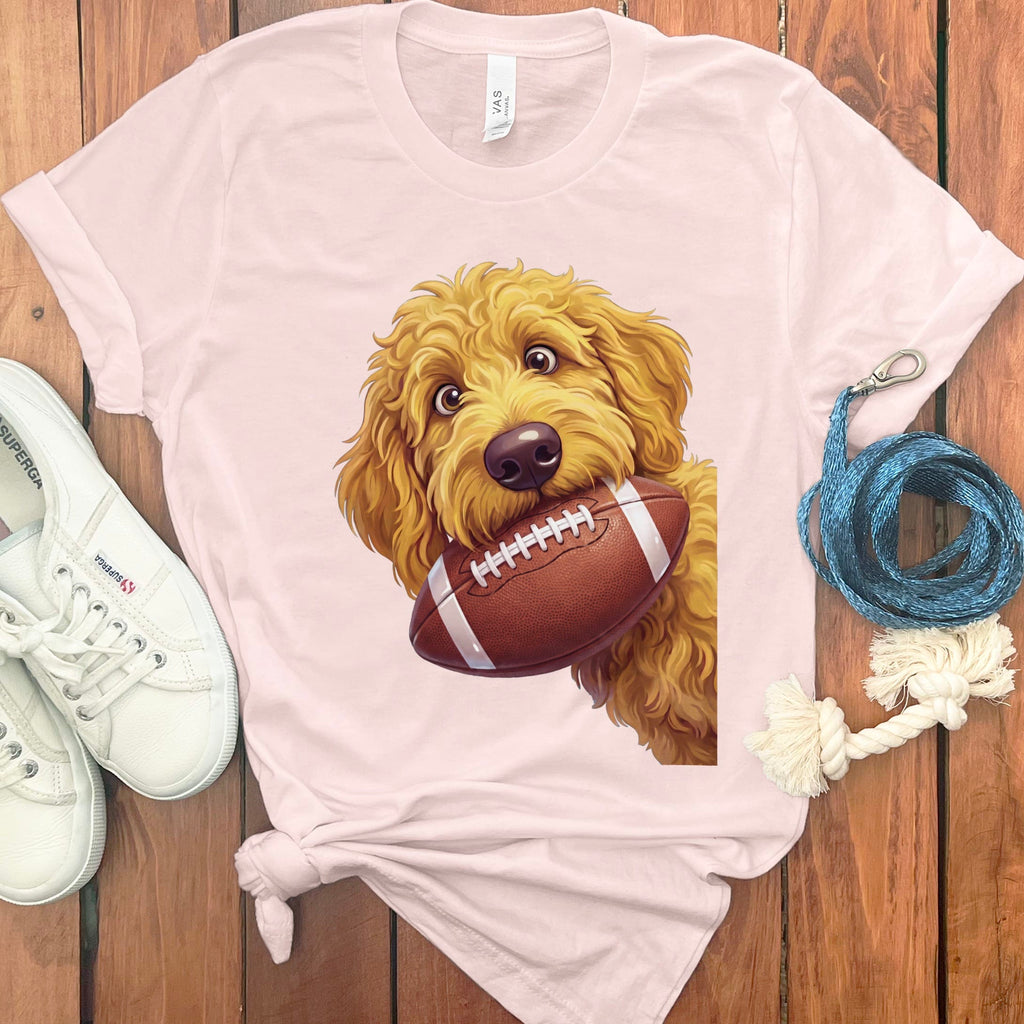 Golden Goldendoodle Football T-Shirt in Soft Pink / S by Puppy Jo
