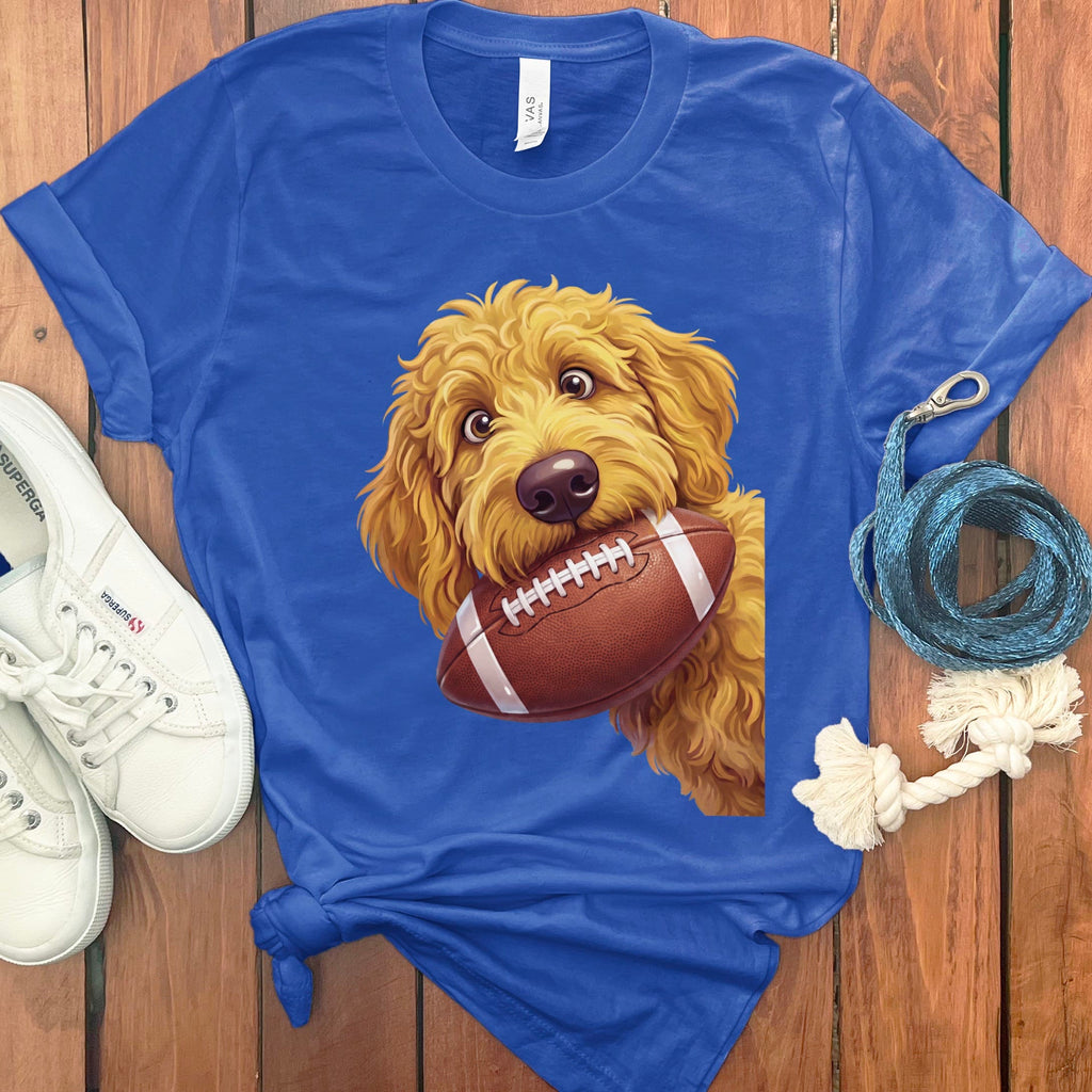 Golden Goldendoodle Football T-Shirt in True Royal / S by Puppy Jo