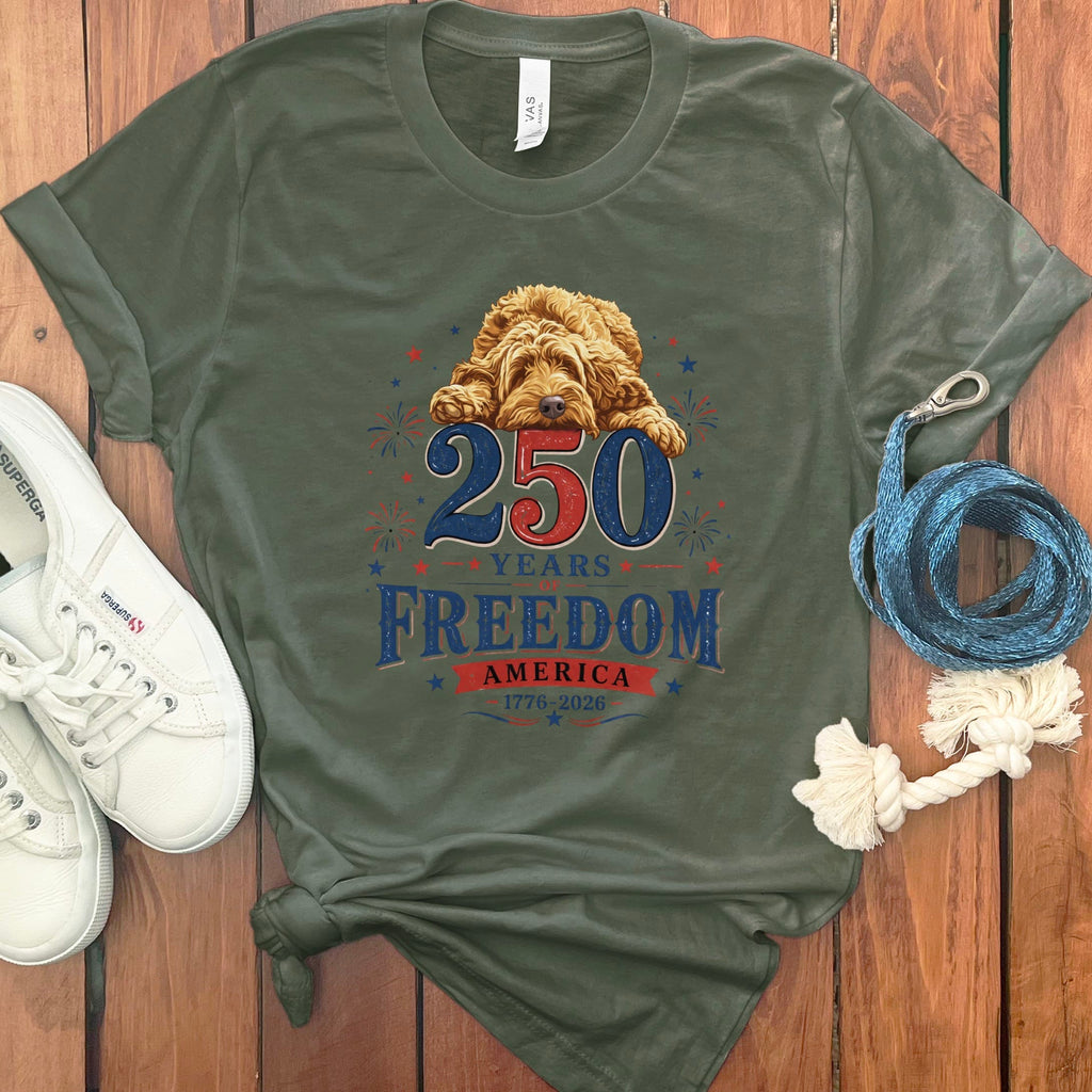 Golden Goldendoodle Freedom T-Shirt in Military Green / S by Puppy Jo