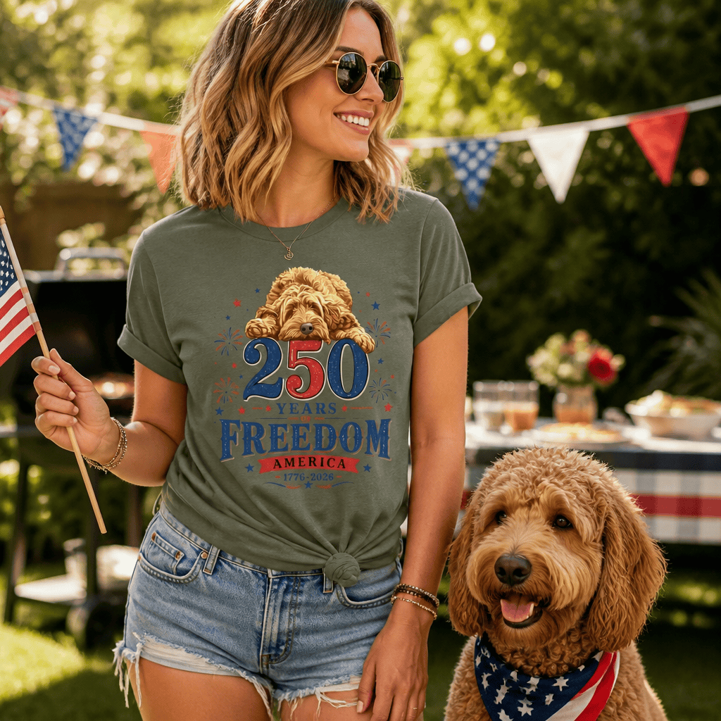 Golden Goldendoodle Freedom T-Shirt in by Puppy Jo