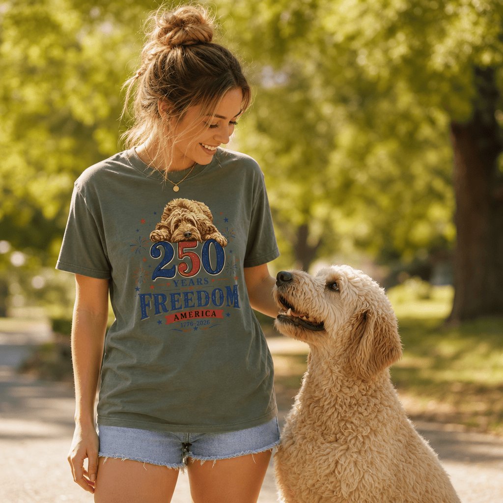 Golden Goldendoodle Freedom T-Shirt in by Puppy Jo