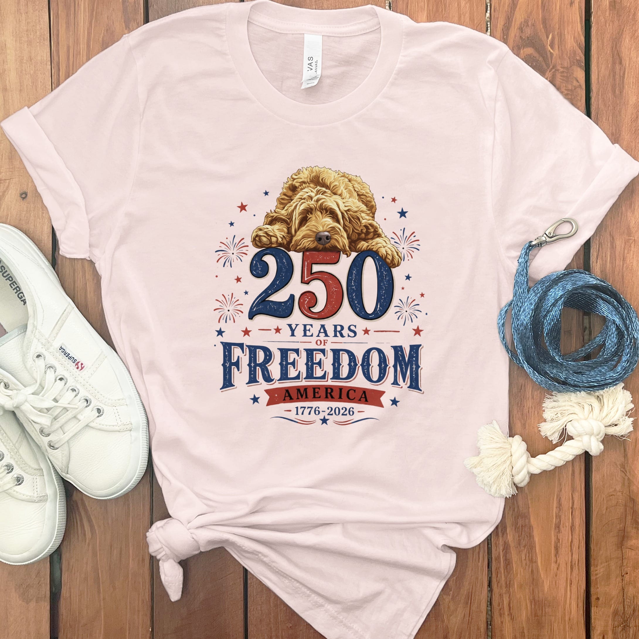 Golden Goldendoodle Freedom T-Shirt in Soft Pink / S by Puppy Jo