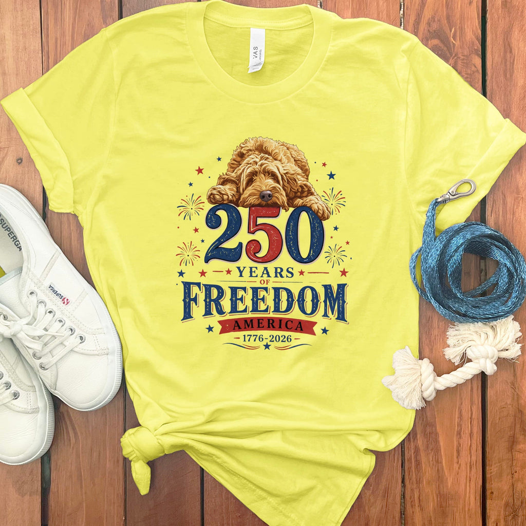Golden Goldendoodle Freedom T-Shirt in Yellow / S by Puppy Jo
