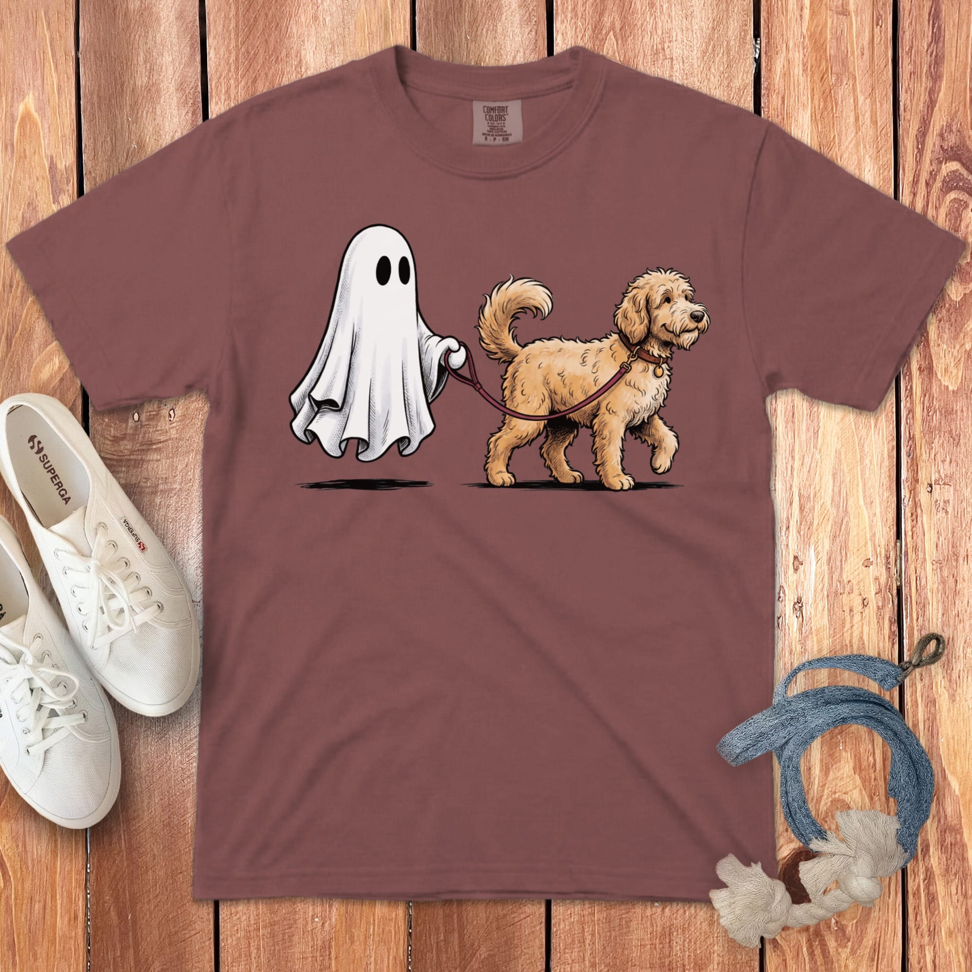 Golden Goldendoodle Ghost Walk Signature T-Shirt in Brick / S by Puppy Jo