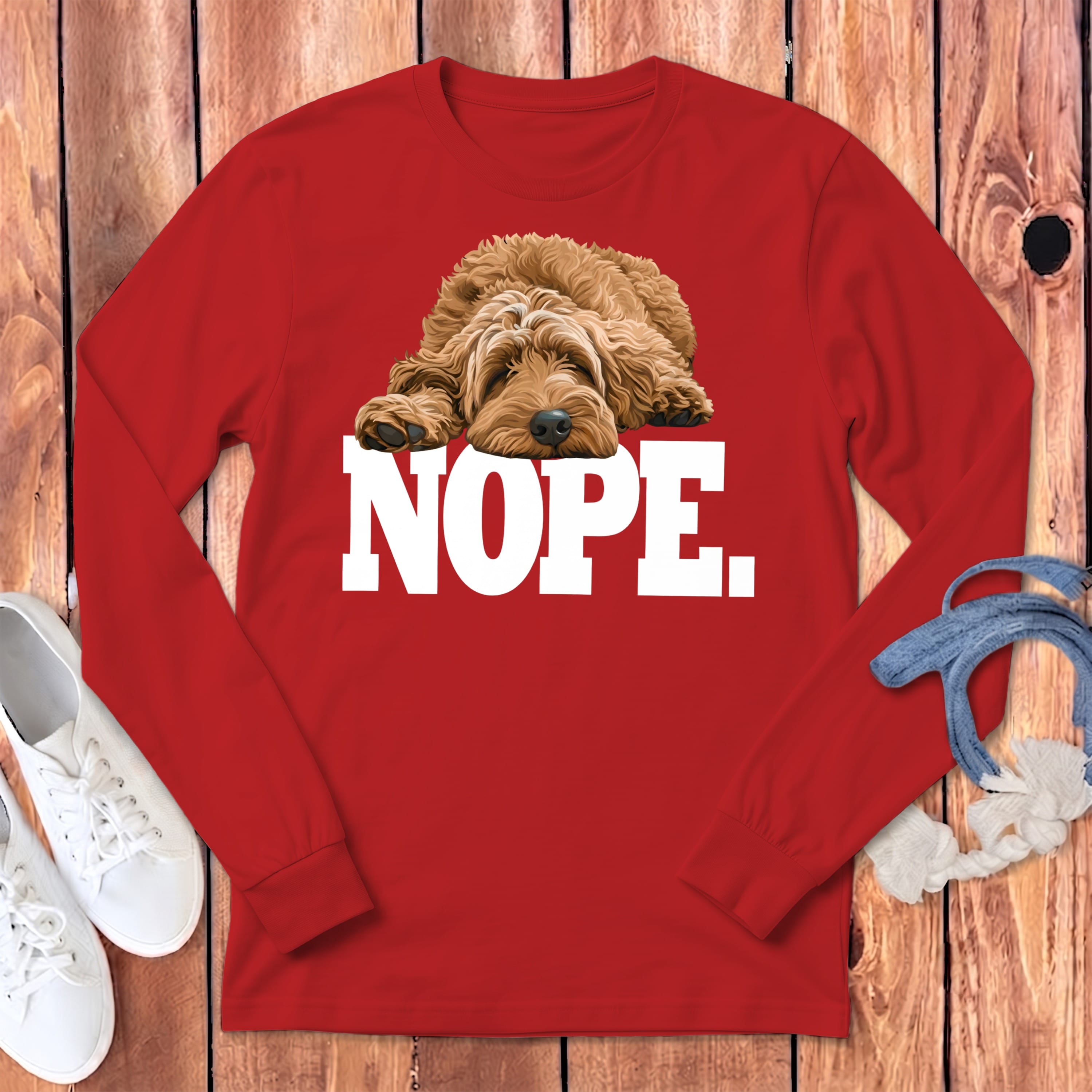 Golden Goldendoodle Labradoodle Signature Long Sleeve T-Shirt in Red / S by Puppy Jo