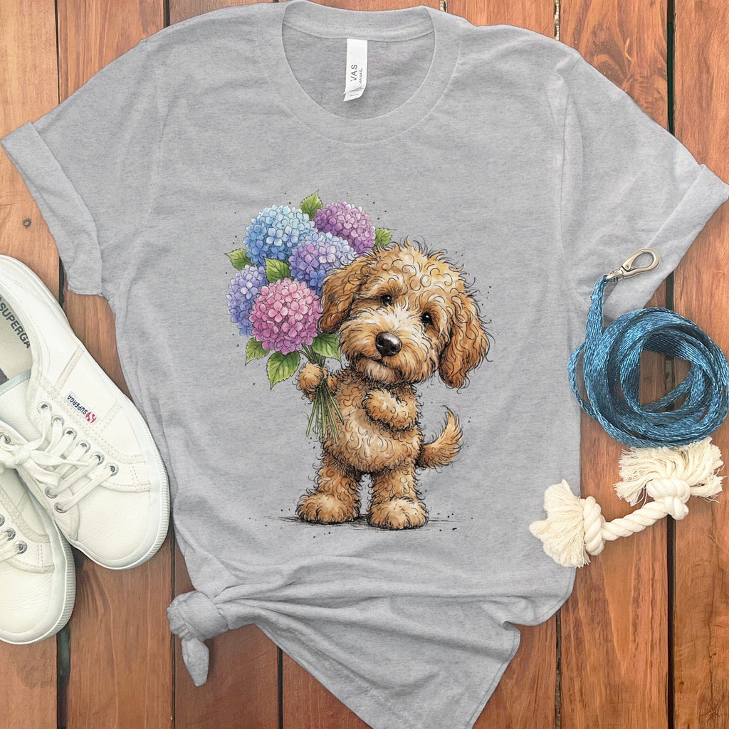 Golden Goldendoodle Lilacs T-Shirt in Athletic Heather / M by Puppy Jo