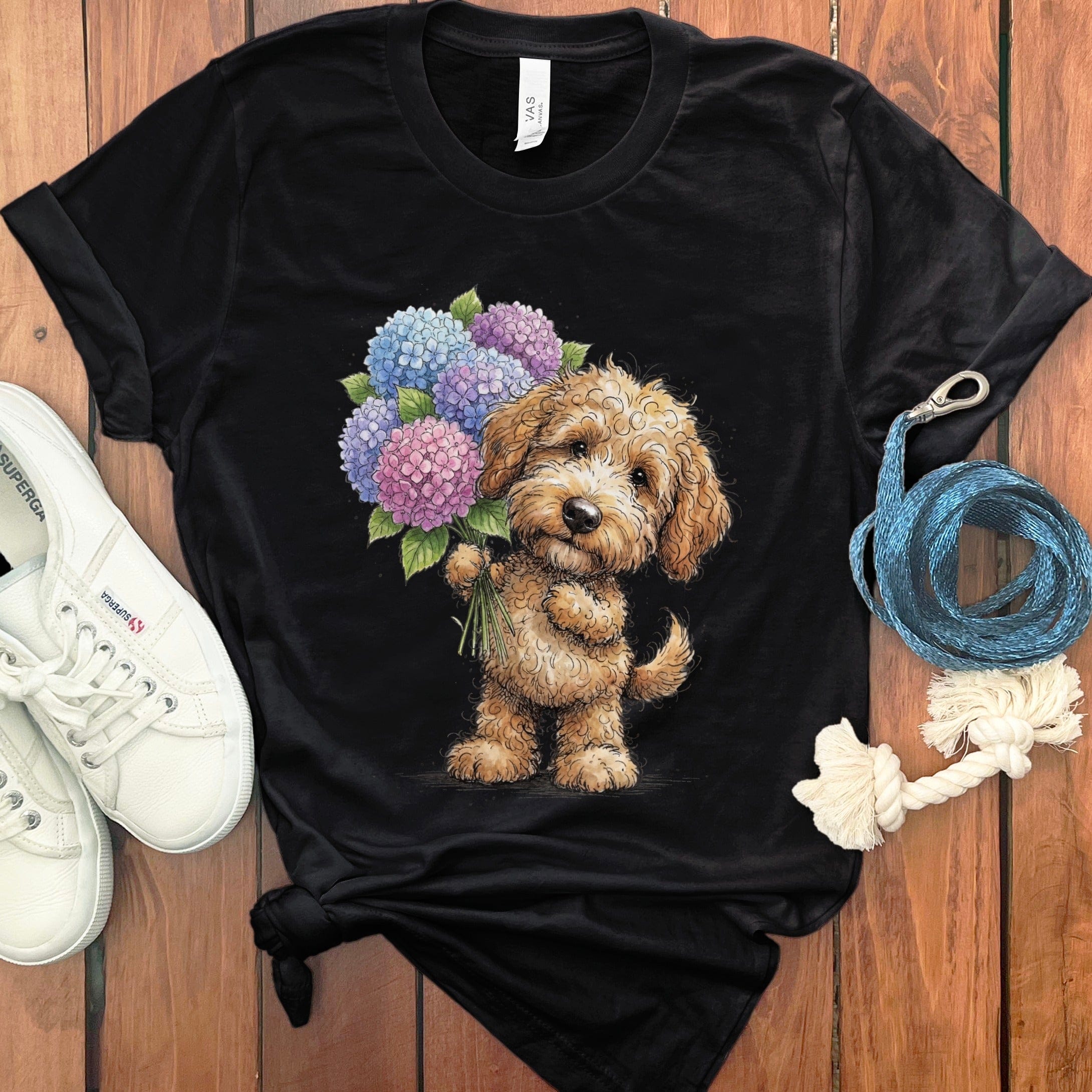 Golden Goldendoodle Lilacs T-Shirt in Black / M by Puppy Jo