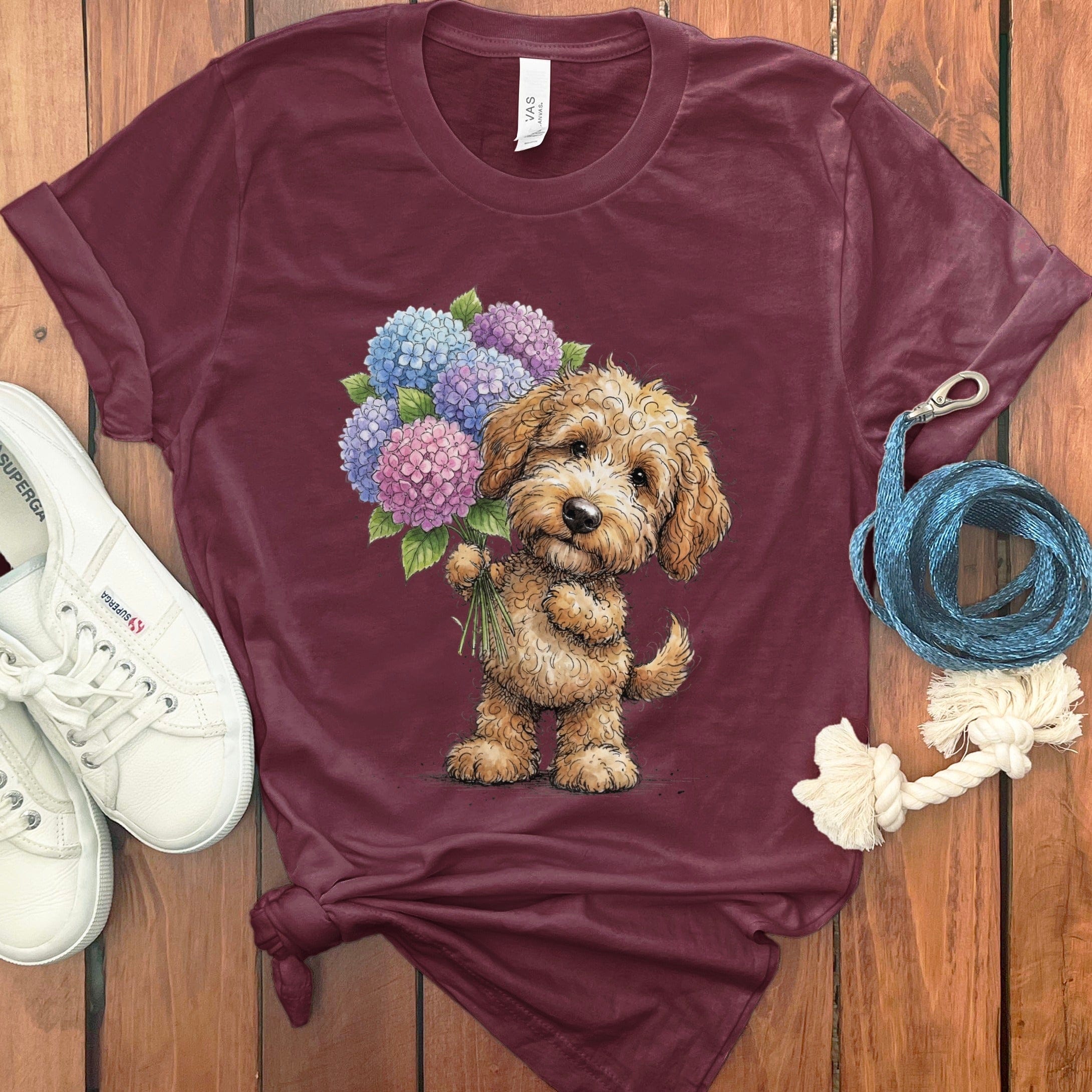 Golden Goldendoodle Lilacs T-Shirt in Maroon / M by Puppy Jo