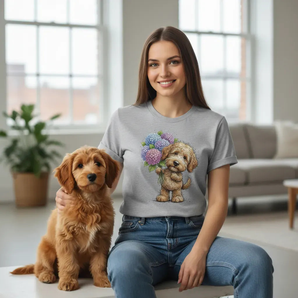 Golden Goldendoodle Lilacs T-Shirt in by Puppy Jo