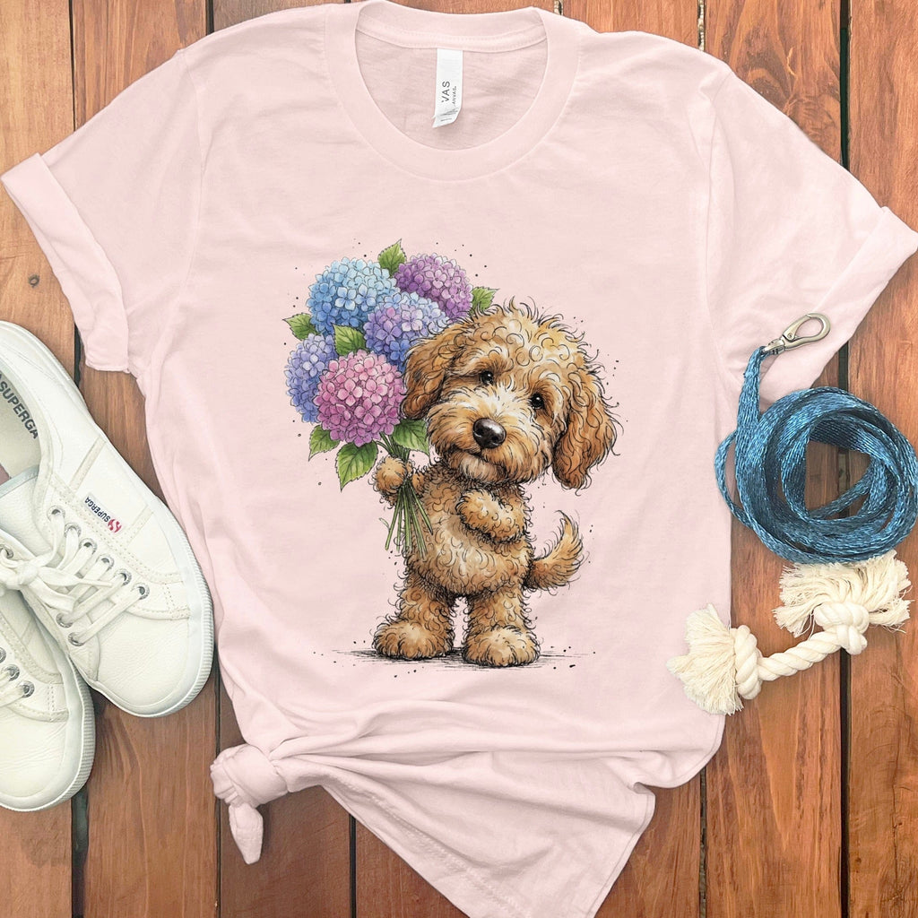 Golden Goldendoodle Lilacs T-Shirt in Soft Pink / M by Puppy Jo