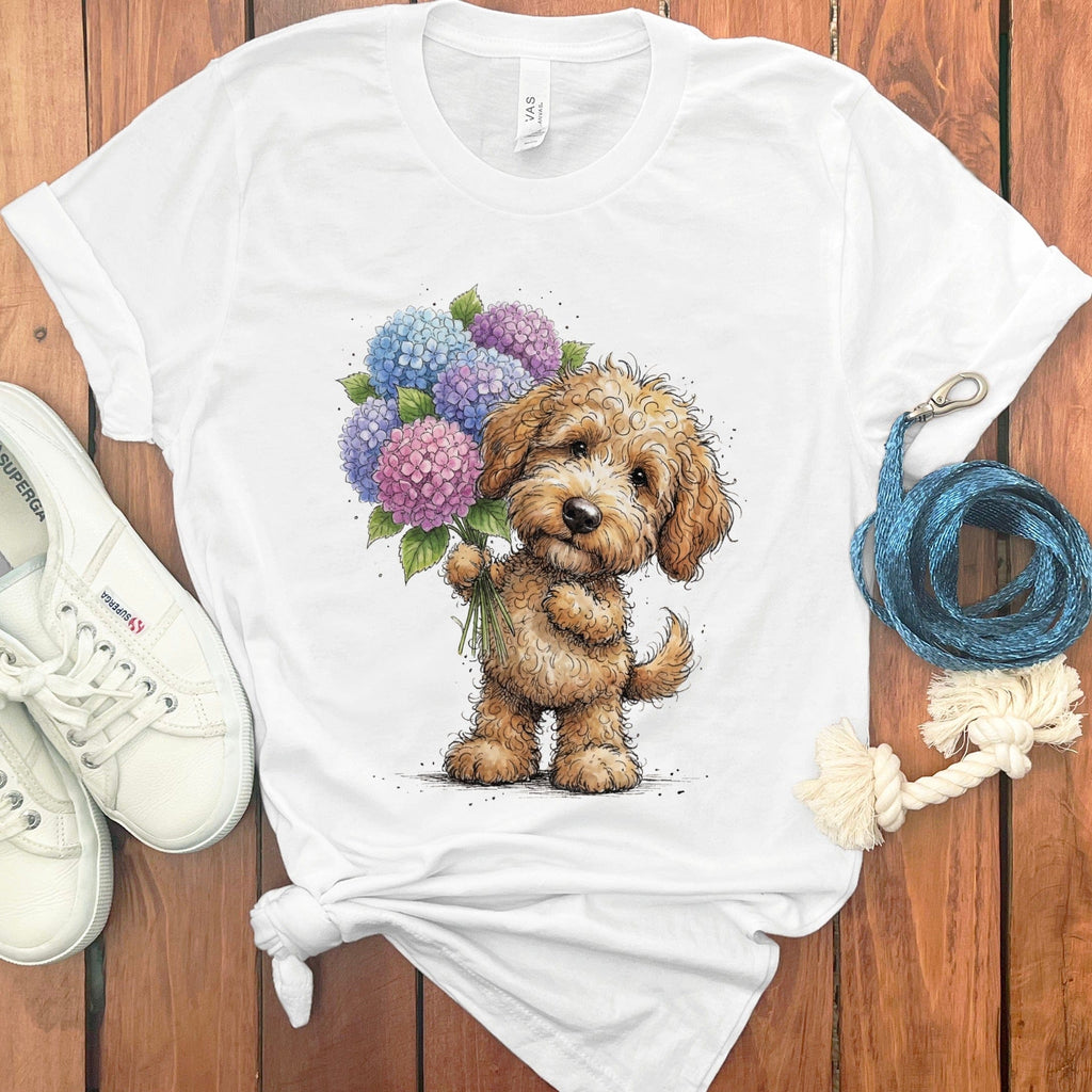 Golden Goldendoodle Lilacs T-Shirt in White / M by Puppy Jo