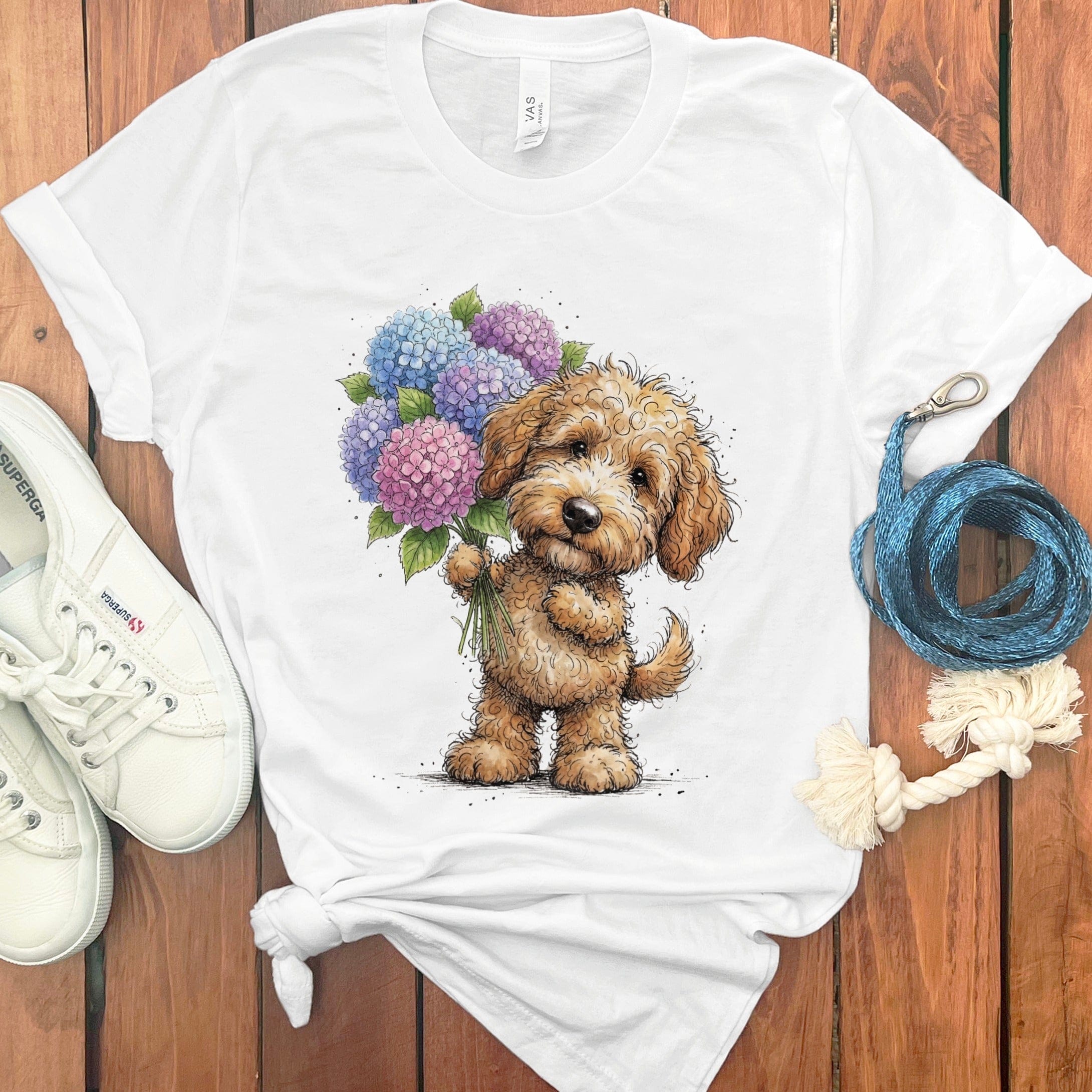 Golden Goldendoodle Lilacs T-Shirt in White / M by Puppy Jo