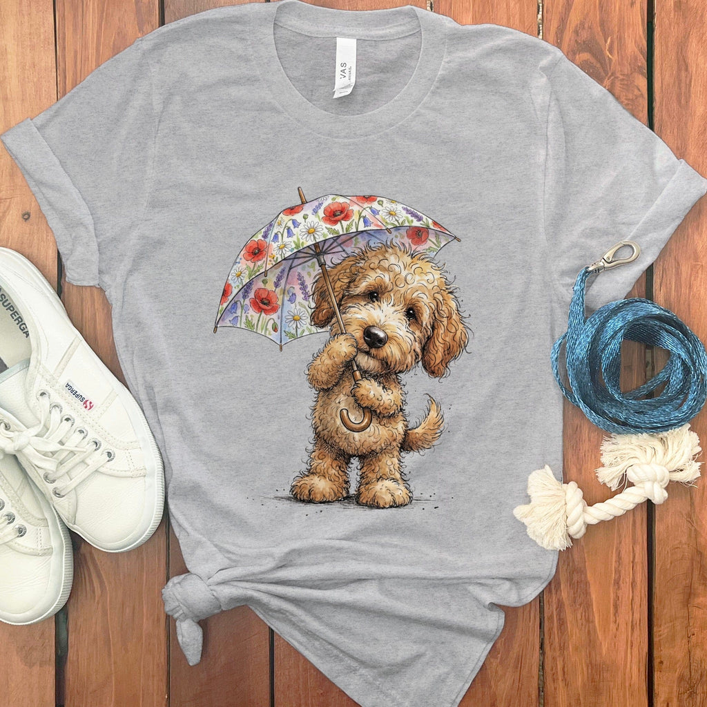 Golden Goldendoodle May Showers T-Shirt in Athletic Heather / M by Puppy Jo