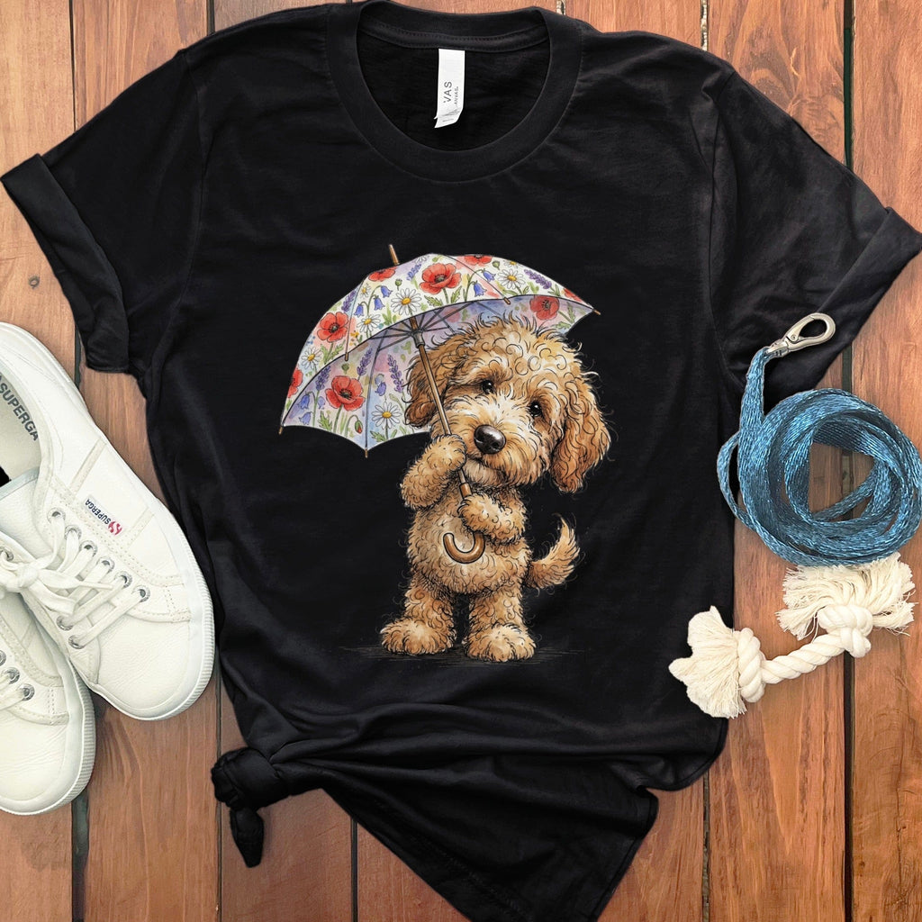 Golden Goldendoodle May Showers T-Shirt in Black / M by Puppy Jo