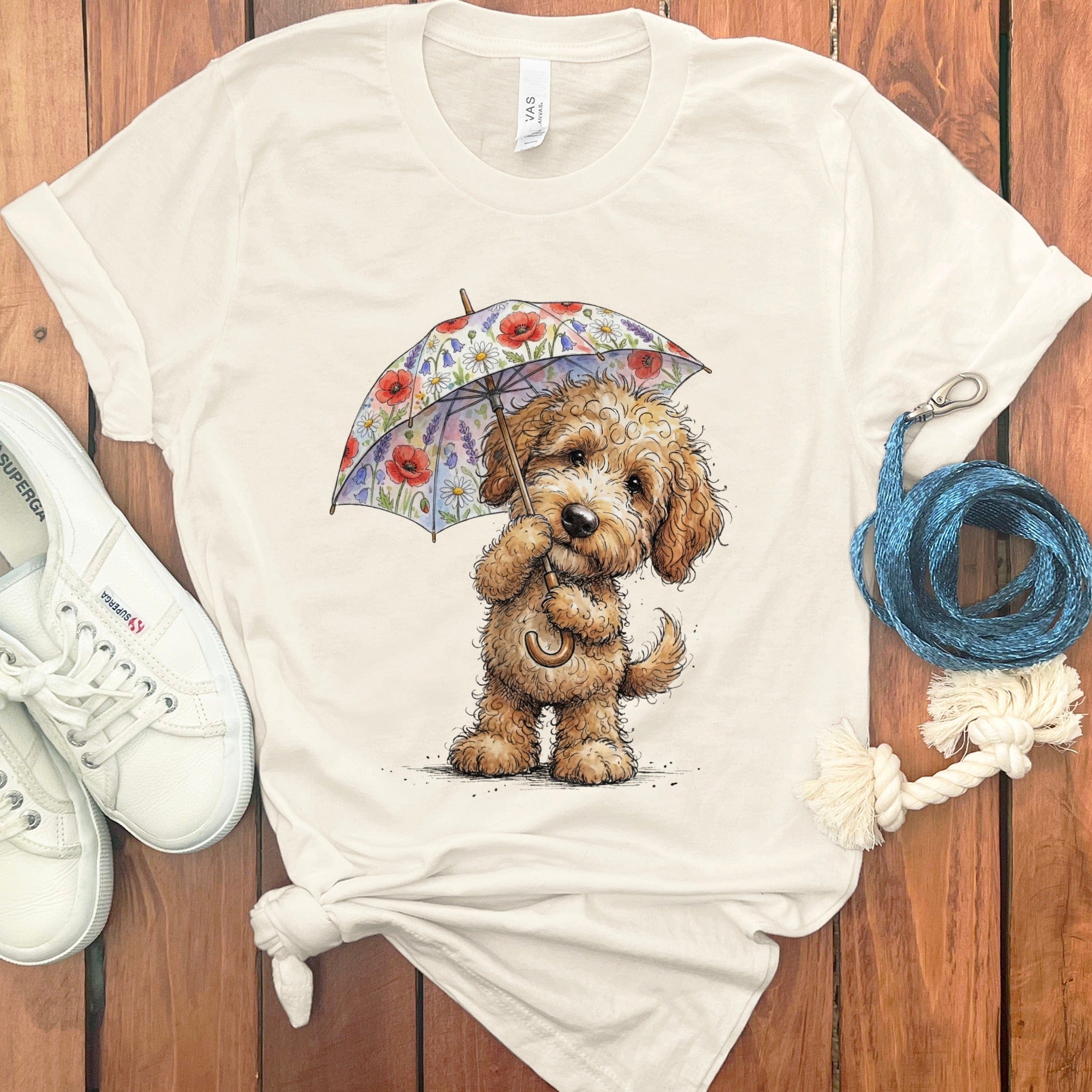 Golden Goldendoodle May Showers T-Shirt in Natural / M by Puppy Jo