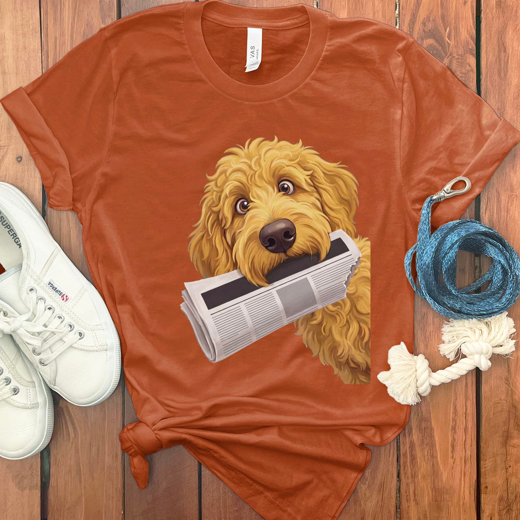 Golden Goldendoodle Newspaper T-Shirt in Autumn / S by Puppy Jo