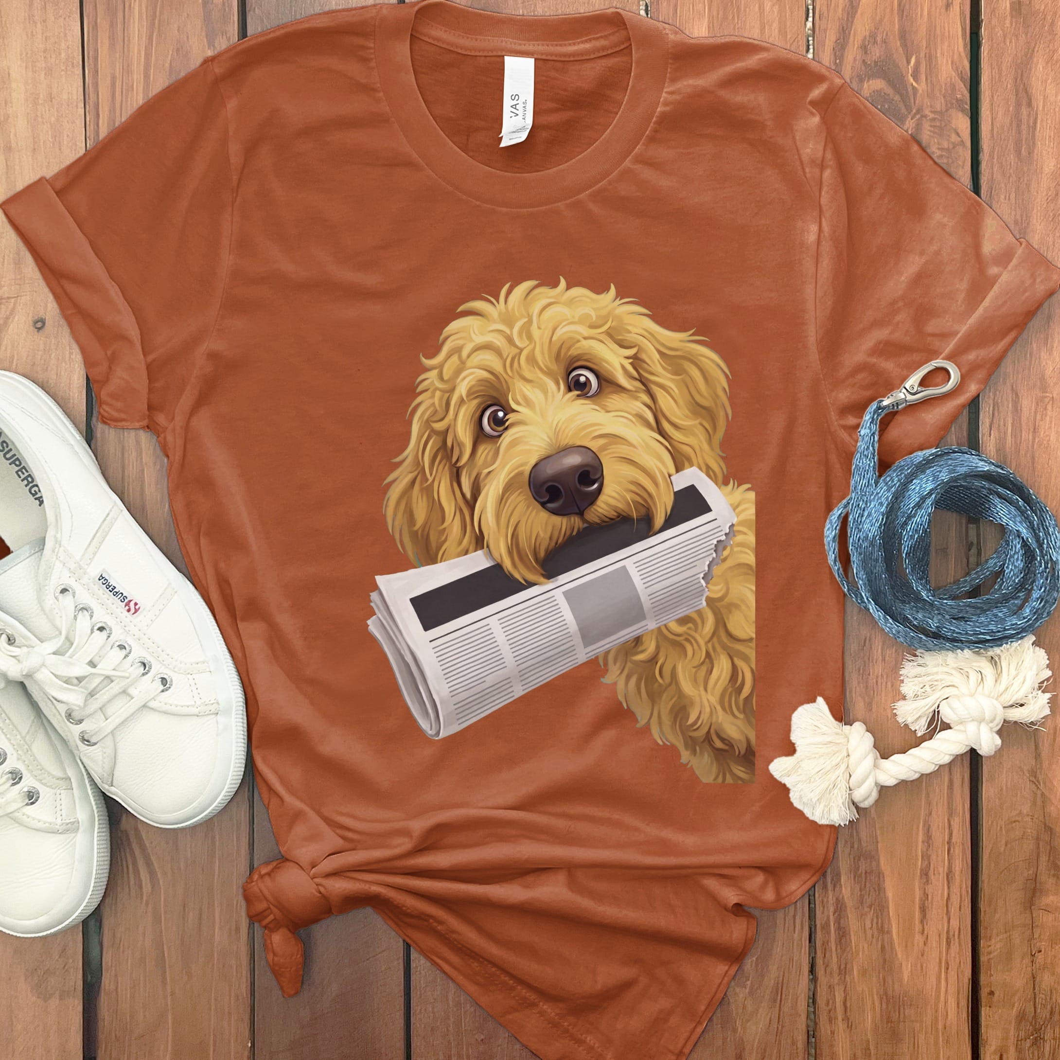Golden Goldendoodle Newspaper T-Shirt in Autumn / S by Puppy Jo