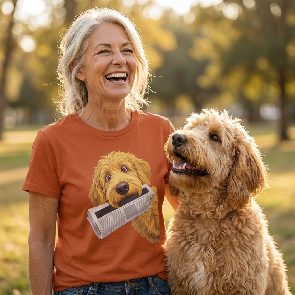 Golden Goldendoodle Newspaper T-Shirt in by Puppy Jo