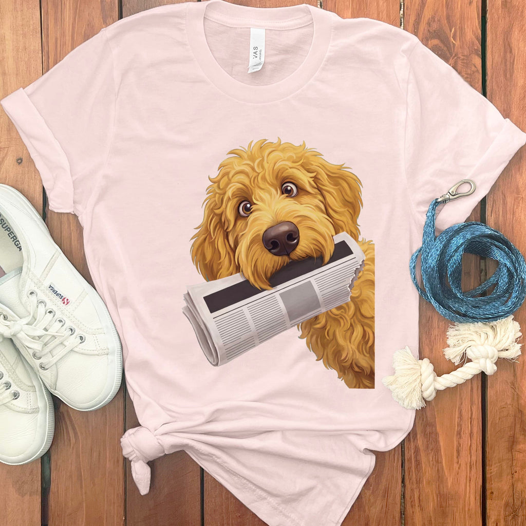 Golden Goldendoodle Newspaper T-Shirt in Soft Pink / S by Puppy Jo