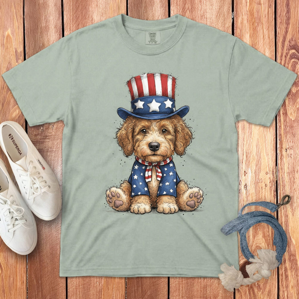 Golden Goldendoodle Patriotic Hat Signature T-Shirt in Bay / S by Puppy Jo