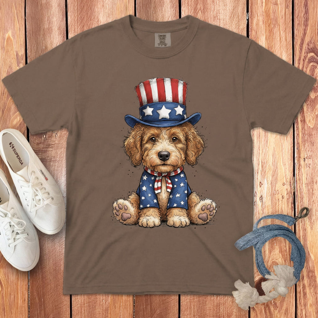 Golden Goldendoodle Patriotic Hat Signature T-Shirt in Espresso / S by Puppy Jo
