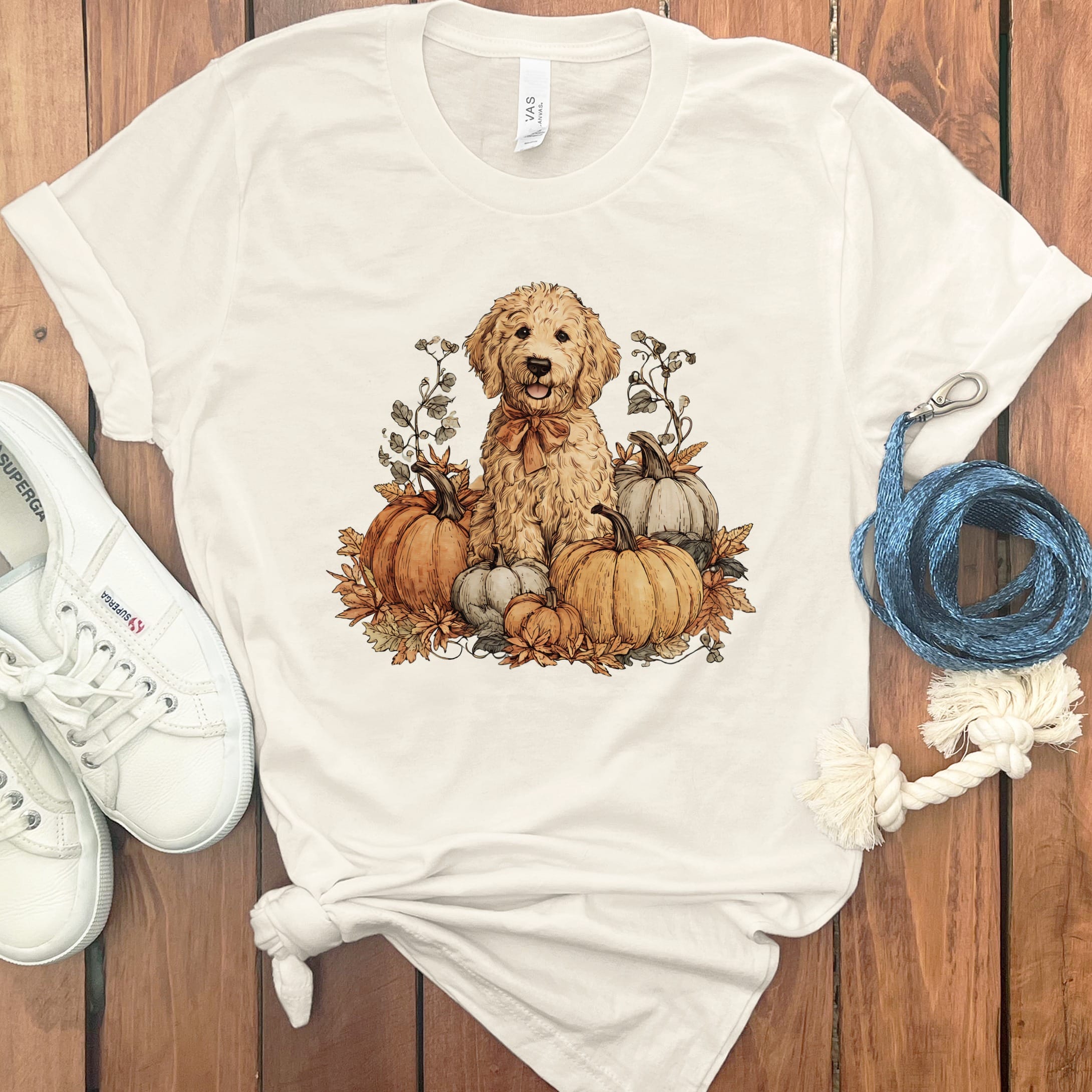 Golden Goldendoodle Pumpkin Time T-Shirt in Natural / S by Puppy Jo