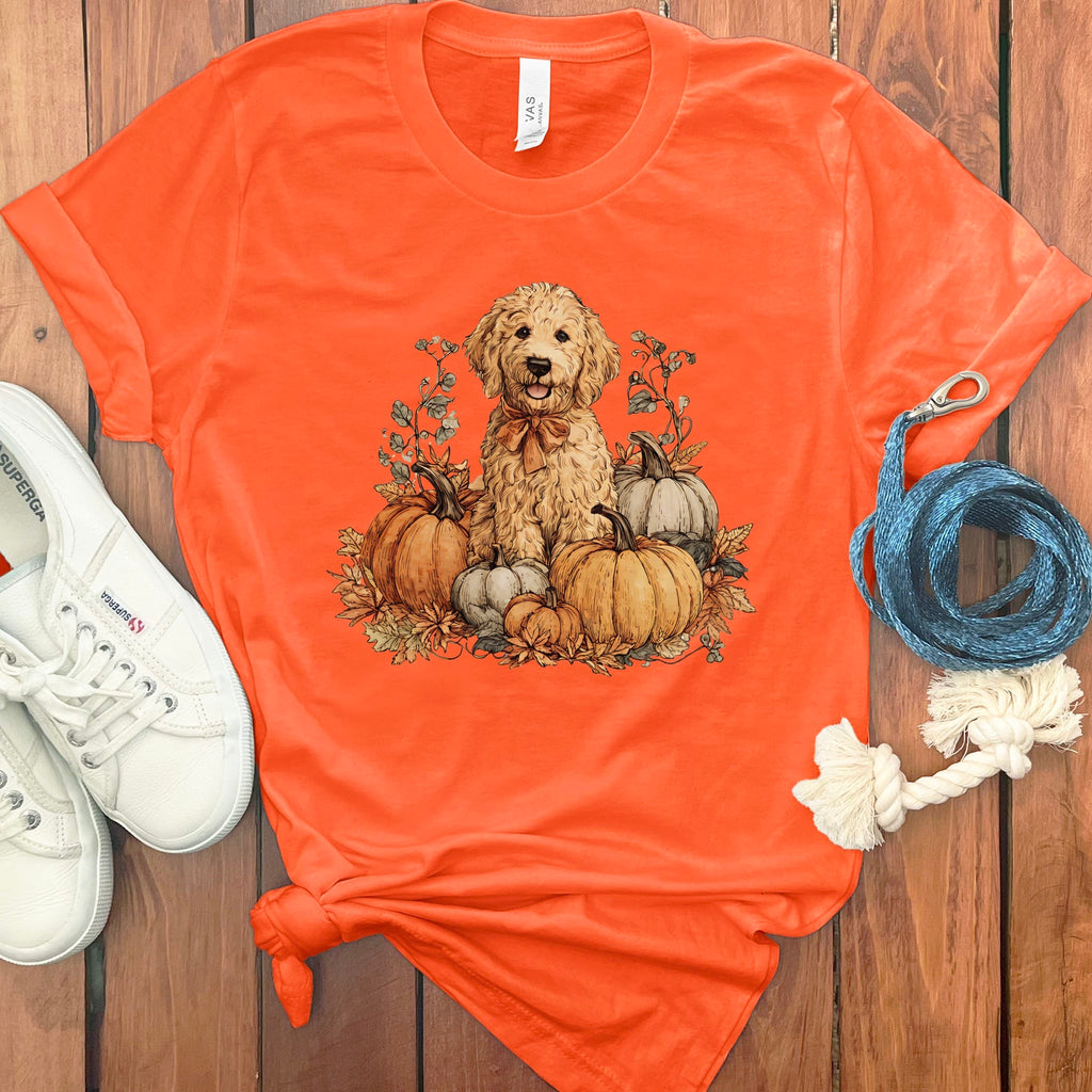 Golden Goldendoodle Pumpkin Time T-Shirt in Orange / S by Puppy Jo