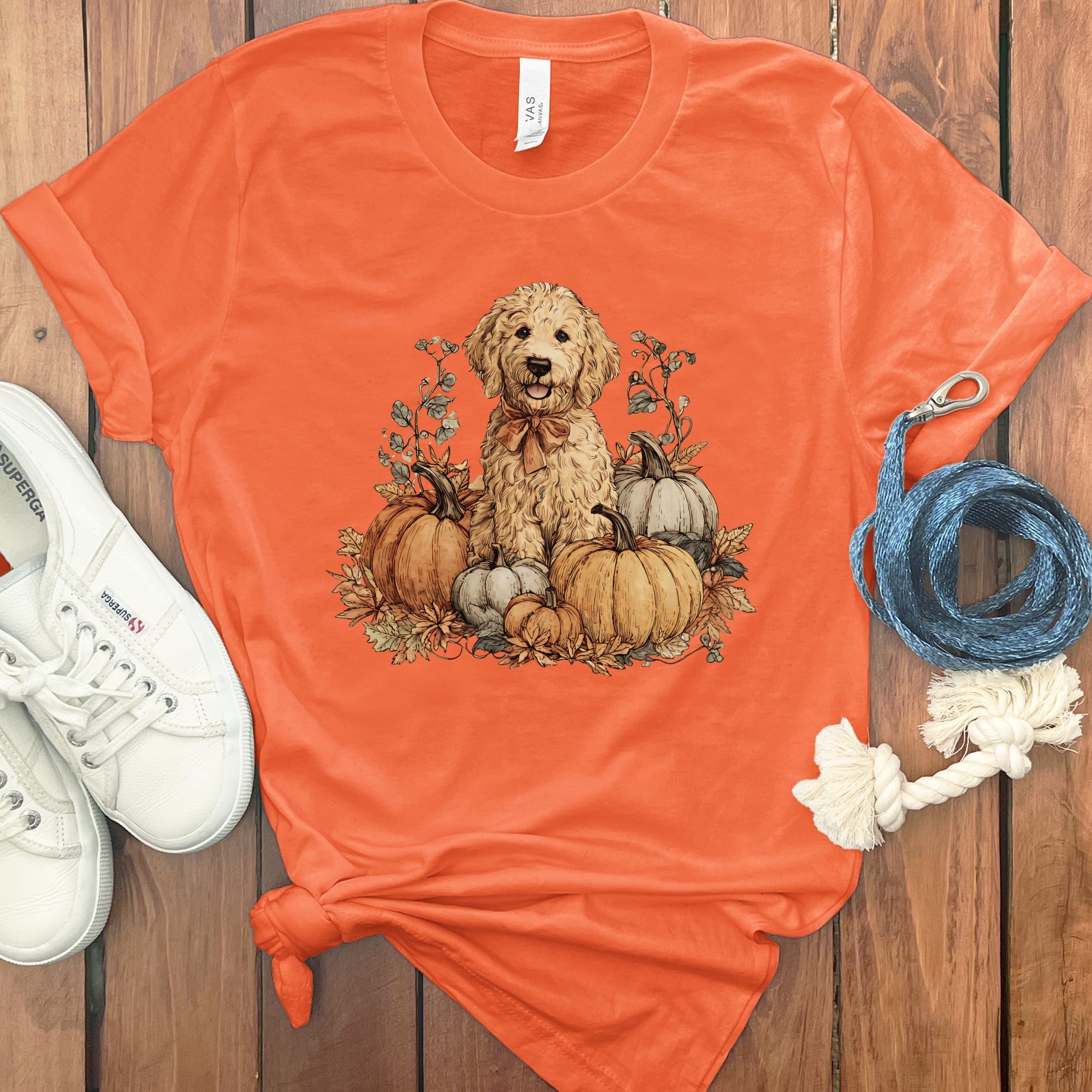 Golden Goldendoodle Pumpkin Time T-Shirt in Orange / S by Puppy Jo