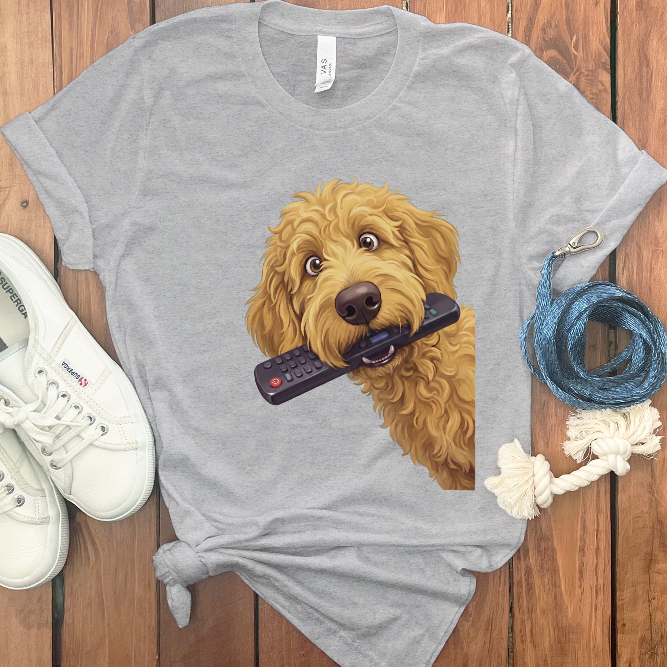 Golden Goldendoodle Remote T-Shirt in Athletic Heather / S by Puppy Jo