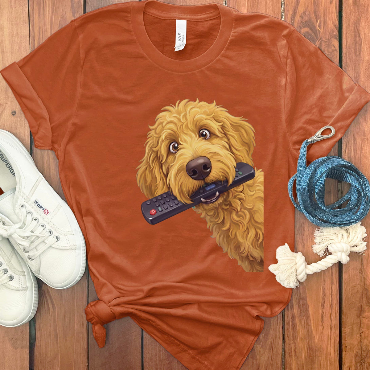 Golden Goldendoodle Remote T-Shirt in Autumn / S by Puppy Jo