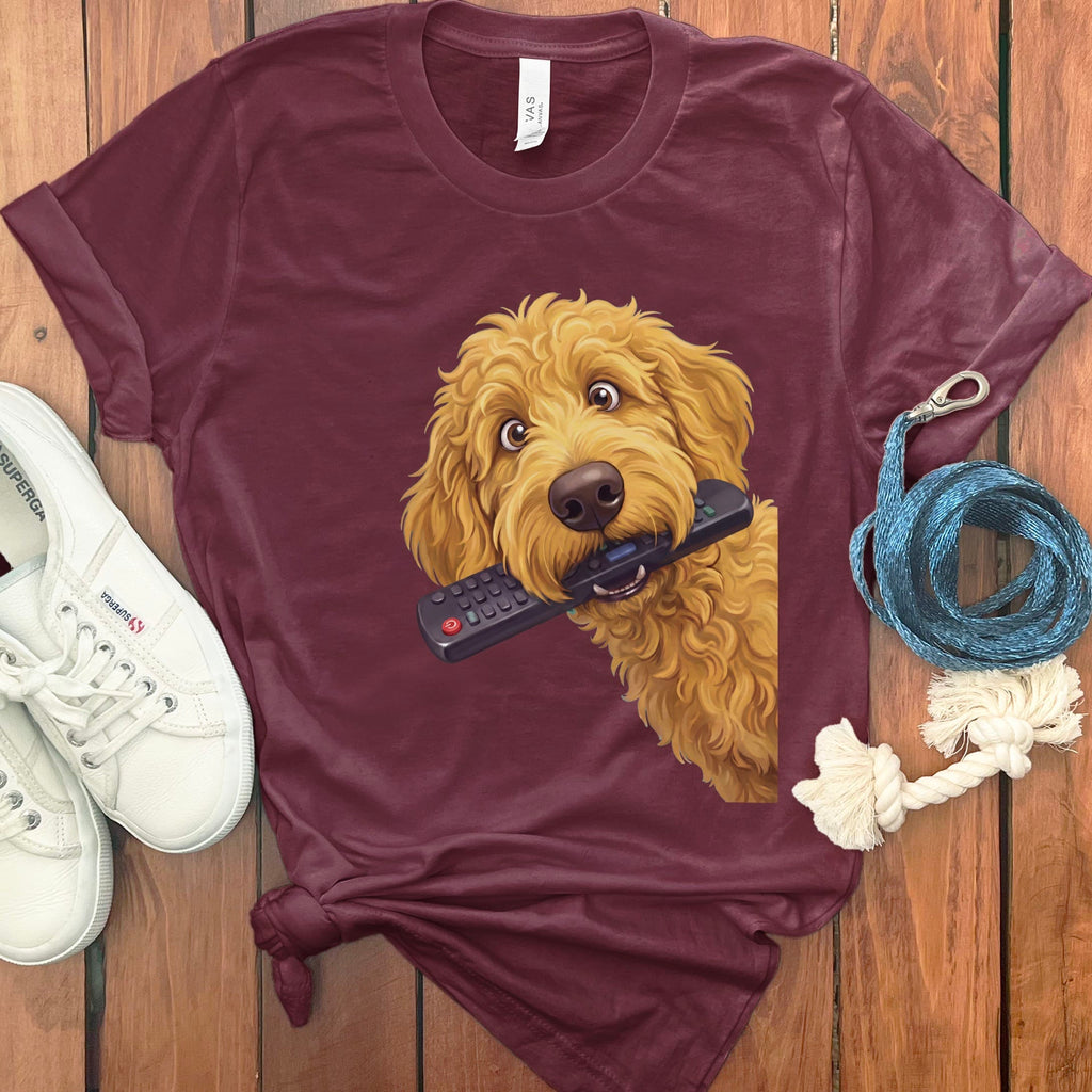Golden Goldendoodle Remote T-Shirt in Maroon / S by Puppy Jo