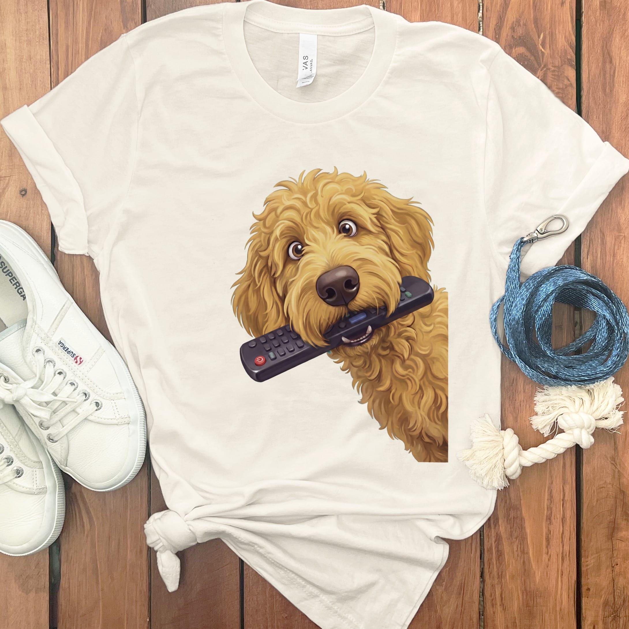 Golden Goldendoodle Remote T-Shirt in Natural / S by Puppy Jo