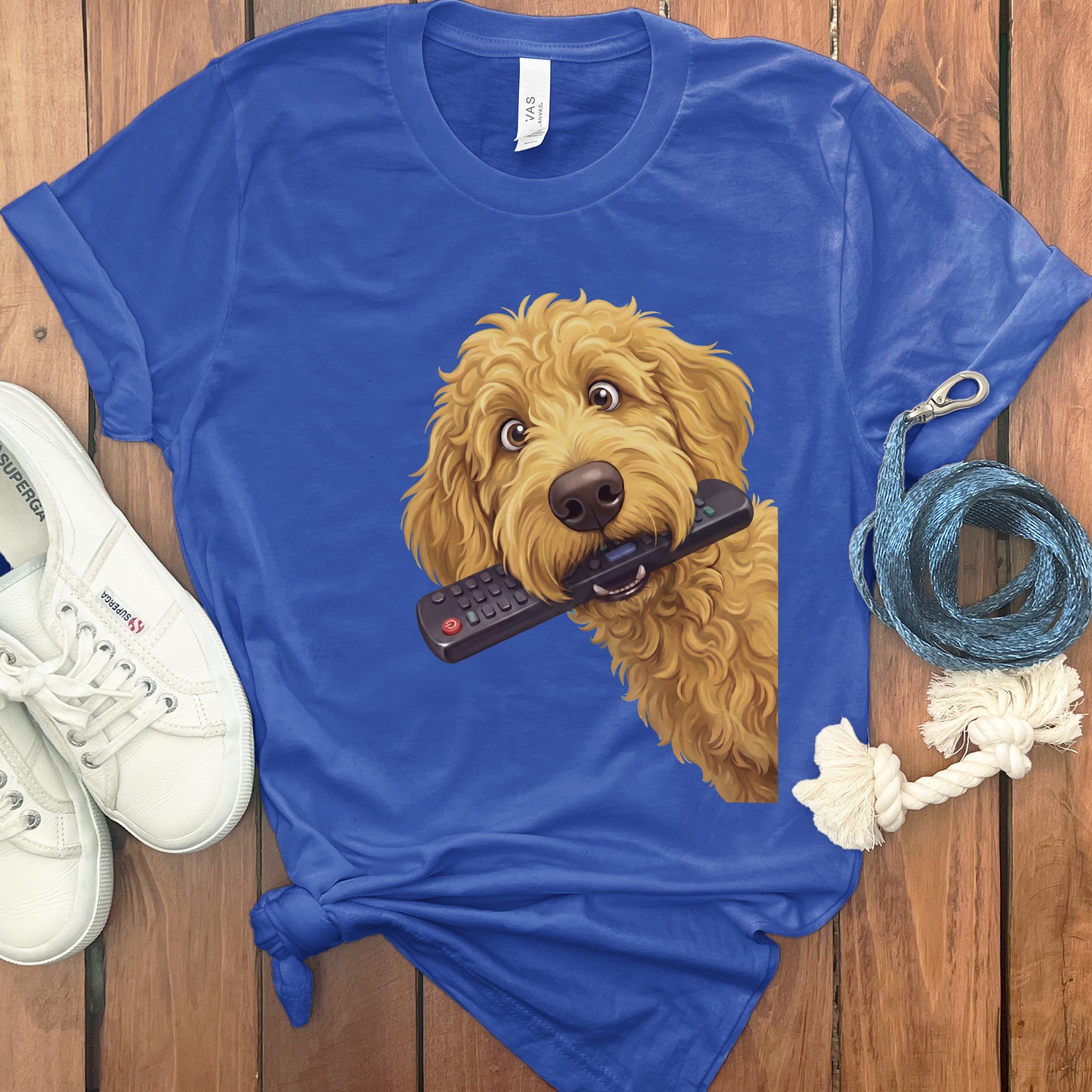 Golden Goldendoodle Remote T-Shirt in True Royal / S by Puppy Jo