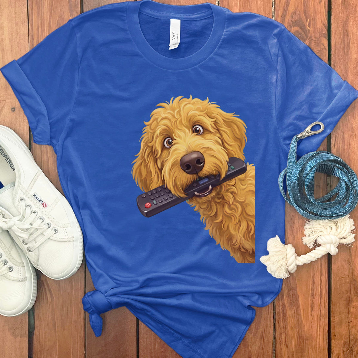 Golden Goldendoodle Remote T-Shirt in True Royal / S by Puppy Jo